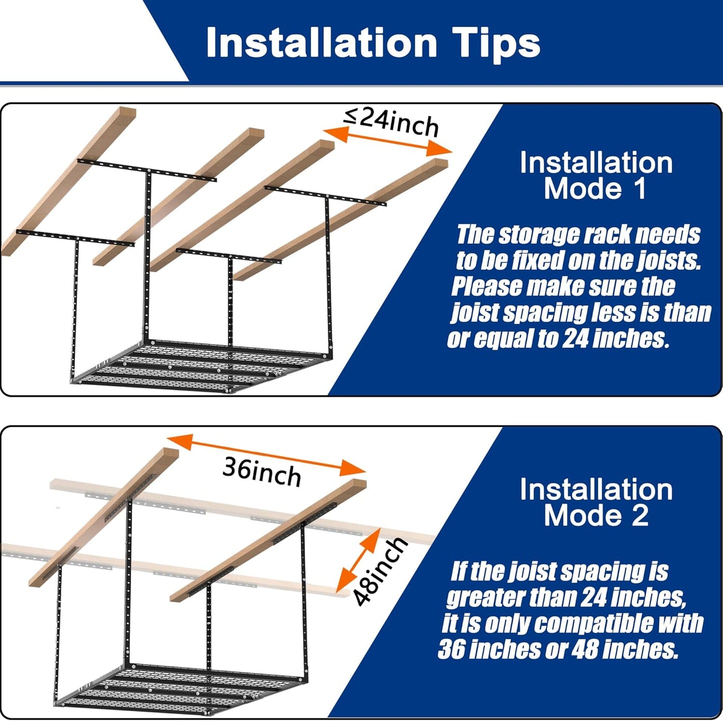 GIOTORENT 3x4FT Heavy Duty Overhead Garage Storage Rack - Adjustable Ceiling Shelving with 450lbs Weight Capacity, Metal Garage Organization System, Black