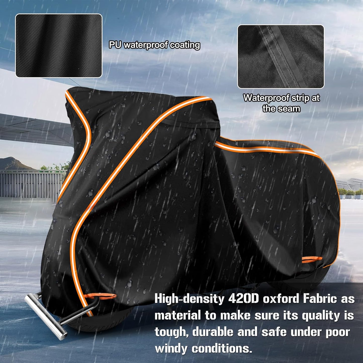420D Motorcycle Cover for Honda Rebel 250 300 500 1100 Shadow 600 750 1100 / Vtx 1300 1800 / Fury / VT750,Outdoor Bike Cover Windproof Heavy Duty Waterproof Protection
