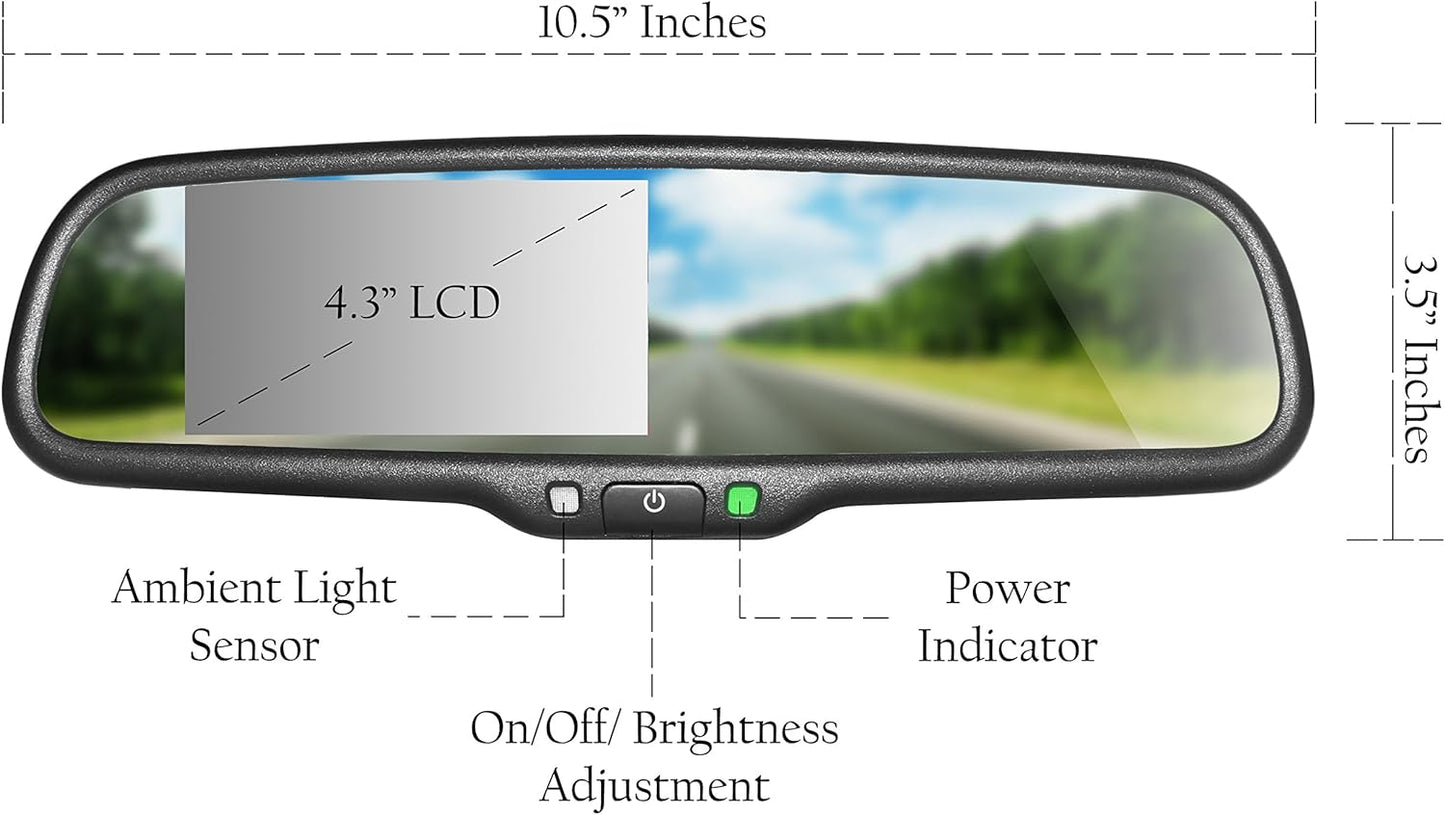 Master Tailgaters 10.5" OEM Rear View Mirror with 4.3" LCD Screen | Rearview Universal Fit Mount | Auto Adjusting Brightness LCD | Anti Glare | Full Original Mirror Replacement | Easy to Install