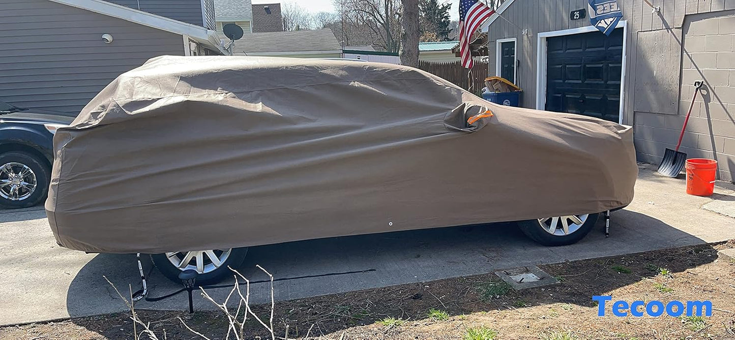 Tecoom Thick Shell Super Breathable Waterproof Windproof Snow Sun Rain UV Protective Outdoor All Weather SUV Car Cover Fit 206-215 Inches Full-Size SUV