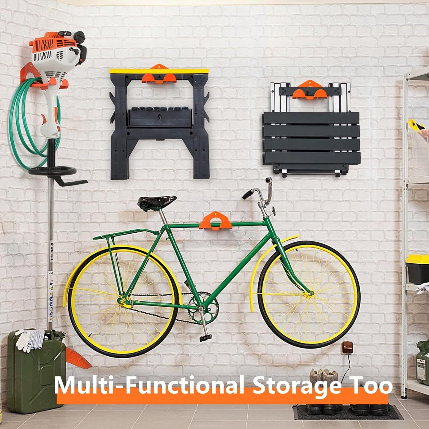 Weed Eater Hanger, Heavy Duty Weedeater Rack Wall Mount, Garage Organization Trimmer Rack for Hedge Trimmer, Garden Tools, Garage, 1 Pack