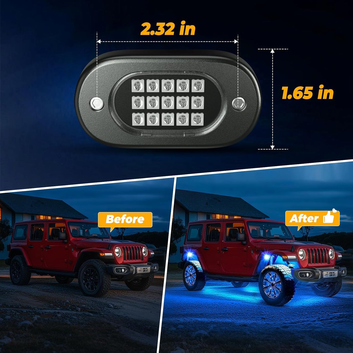 Honalia LED Rock Lights for Trucks 12 Pods, RGB Truck Rock Lights with APP Control Music Mode, Neon Light Kits for UTV ATV RZR Golf Cart