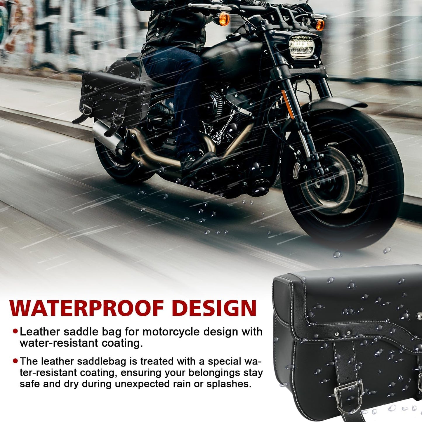 SUNPIE Motorcycle Saddlebags - Universal Leather Motorcycle Luggage Bag Waterproof Motorcycles Saddle bag with Large Capacity for Sportster Softail Shadow Dyna V-star