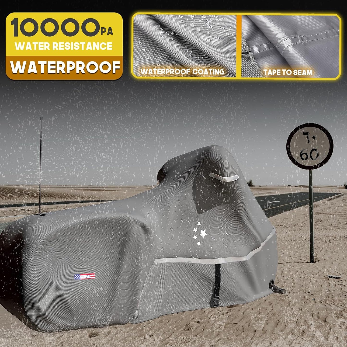 Motorcycle Cover LI LIBZAKI 600D Heavy Duty Storage for Touring Models Harley Davidson Road King,Road Glide,Street Glide, Electra Glide,Heritage Classic,Low Rider-ST,and Most Motorcycles/Gray