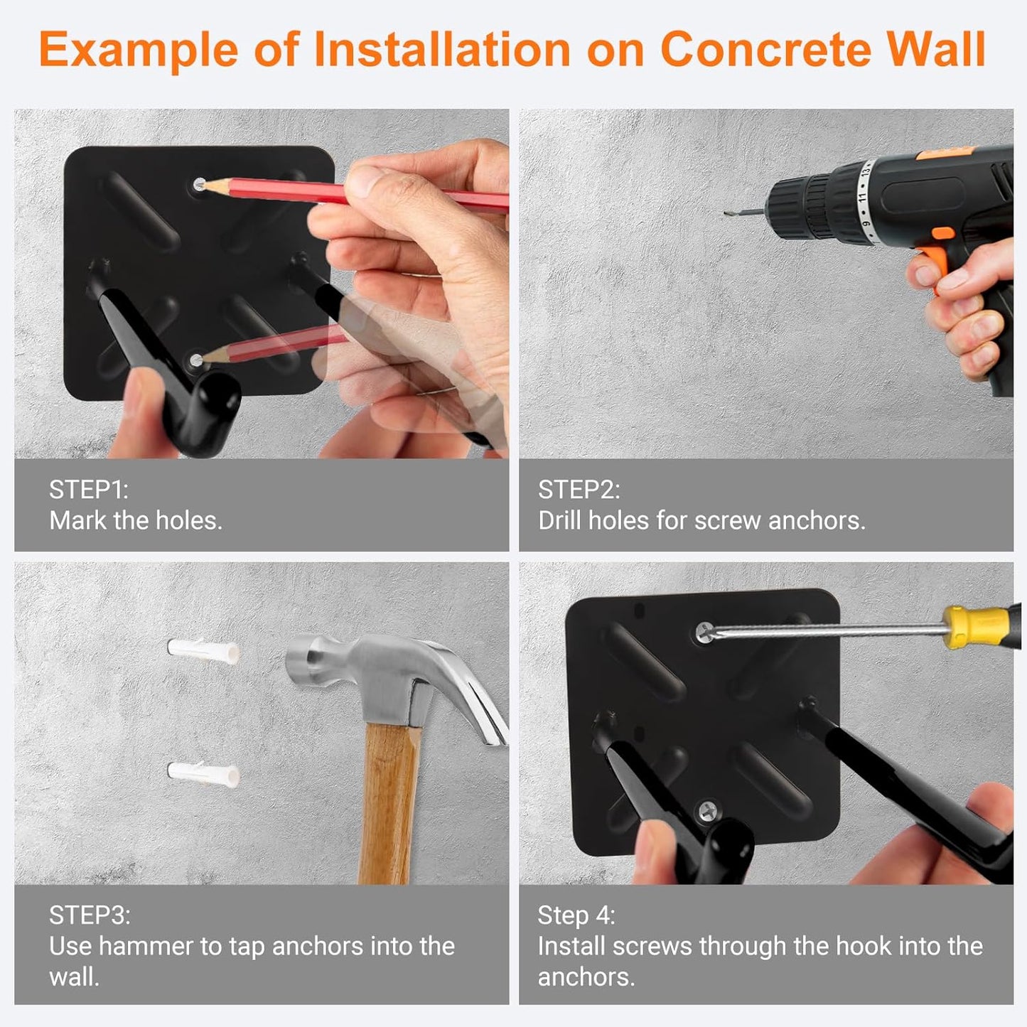 Steel Garage Storage Hooks Wall Tool Organizer, 12.4 Inch Garage Hook Heavy Duty Utility Storage Hangers Black for Ladders, Chairs, Garden Tools, Set of 4