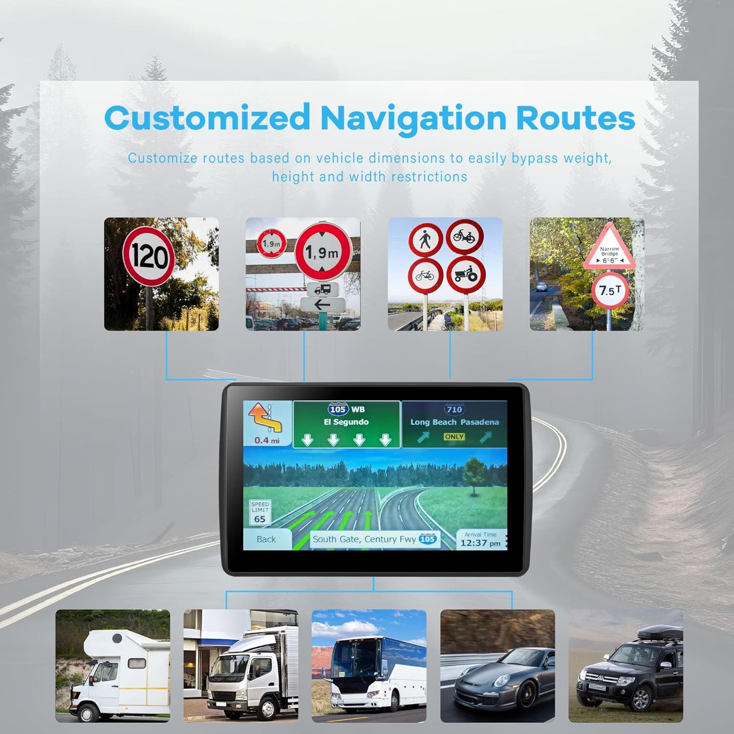 GPS Navigator for Car Truck RV, Latest 2025 Map 7 inch Touch Screen Car GPS, Support Voice Turn Direction Guidance/Speed and Red Light Warning/Custom Truck Routing