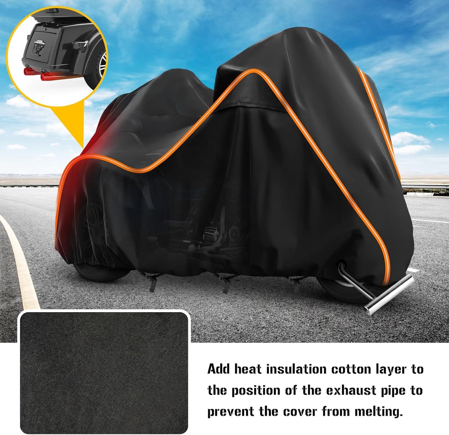 420D Motorcycle Cover for Trike Models Freewheeler, Tri Glide Ultra and CVO Version, Outdoor Bike Cover Windproof Heavy Duty Waterproof Protection(with Antenna Openings&Exhaust Heat Insulation)