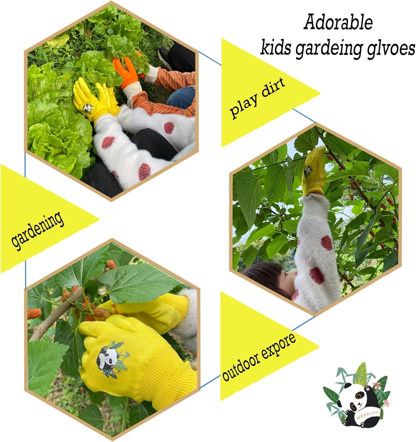 HANDLANDY 2 Pairs Kids Gardening Gloves, Toddler Children Garden Yard Work Outdoor Playing Gloves, Rubber Coating, for Girls Boys Youth (Size M, Yellow)