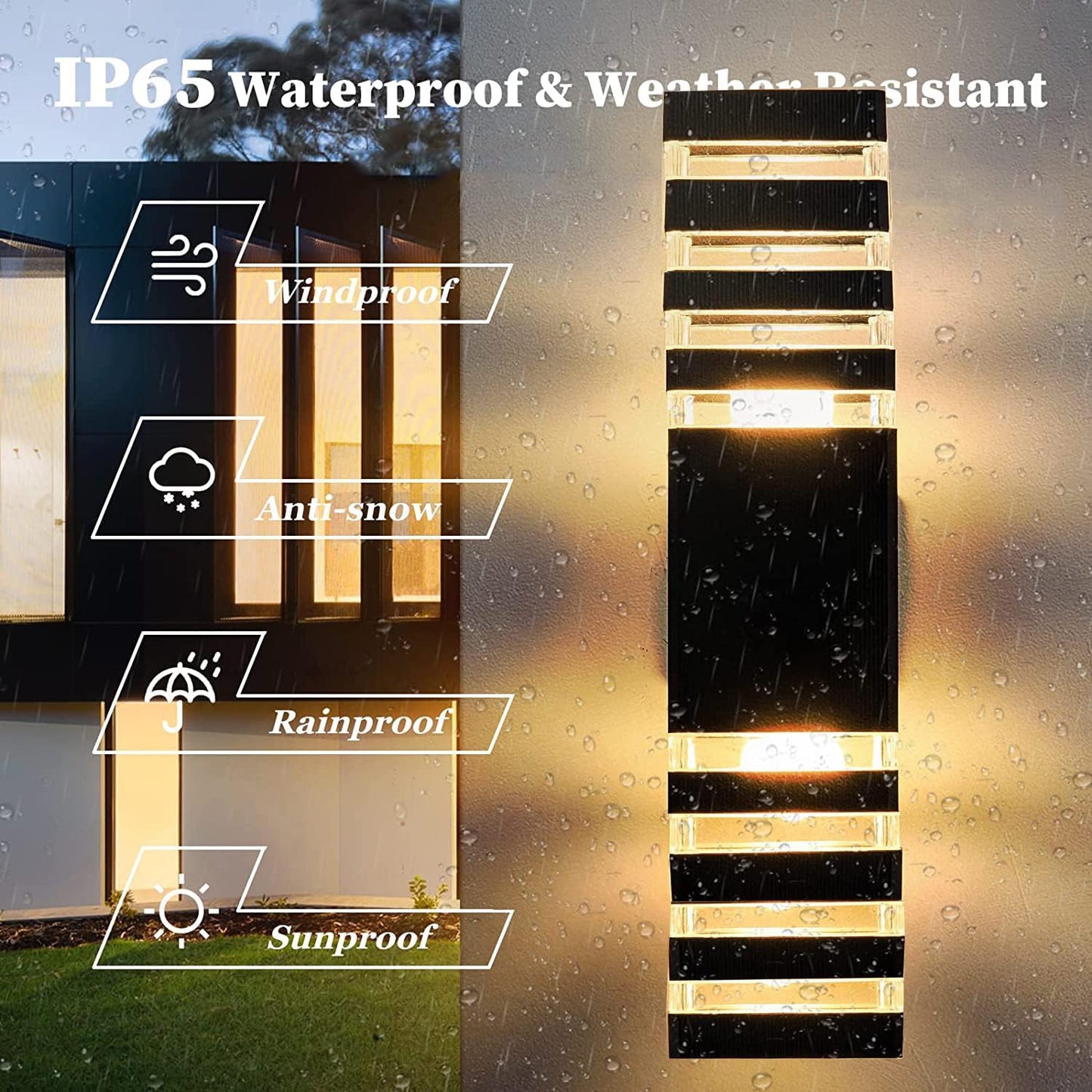 18inch LED Square Up & Down Wall Lights,24W Outdoor Wall Light 4000K Day White Aluminum Body Waterproof IP65 LED Exterior Light Fixtures Wall Mount for House Patio Garage Garden. (2 Pack)