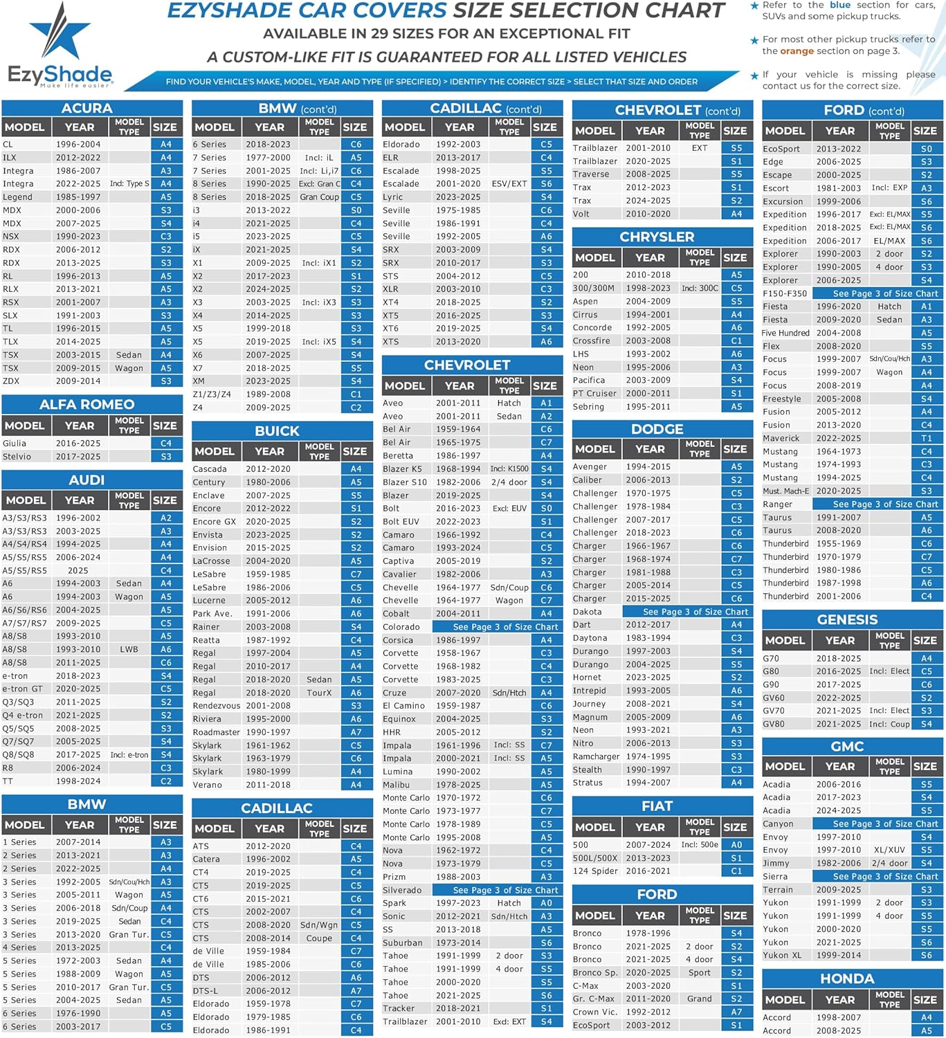 EzyShade 10-Layer Waterproof Sports Car Cover. See Vehicle Size-Chart for Accurate Fit. All Weather Full Outdoor Covers. Corvette Mustang Trans Am. Sun Snow Rain. Black, Size C4 (See SizeChart)