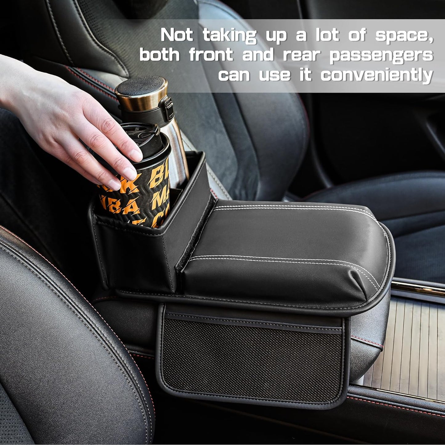 JEYODA Upgraded Car Armrest Cover,Premium Leather Car Armrest Cover Cushion with Storage Holder, Caddy for car (black)