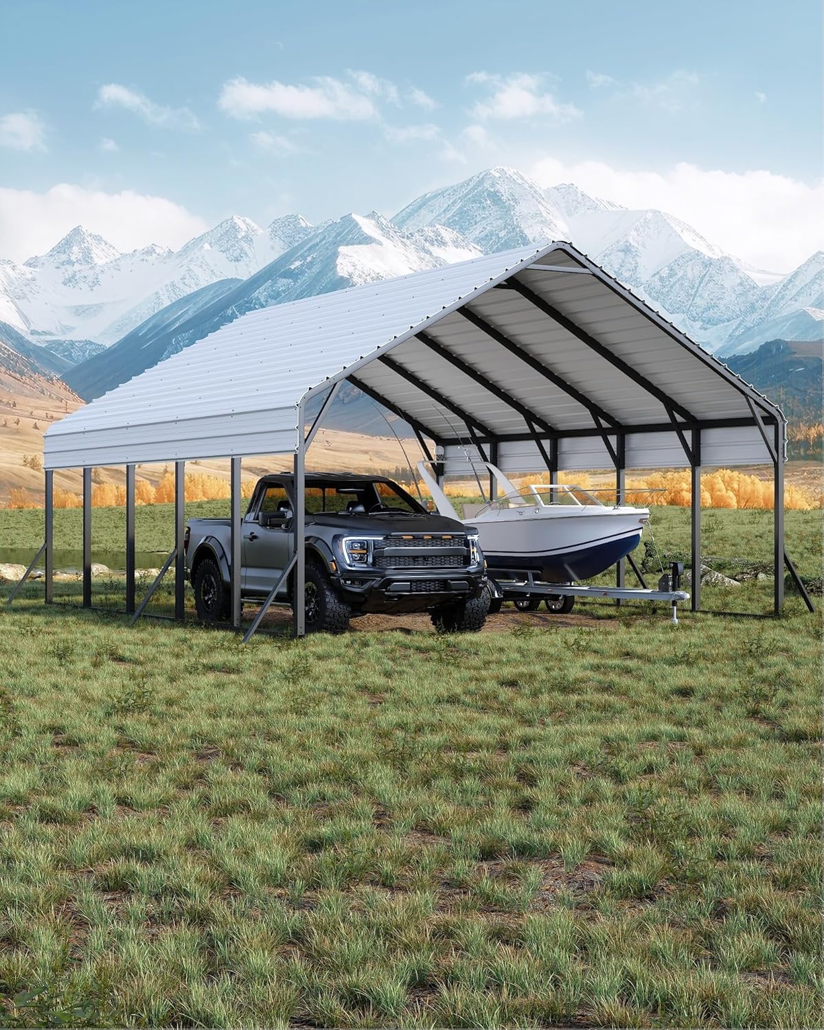 20'x25'x13' Metal Carport for 2 Cars, Heavy Duty Car Ports for Heavy Snow, Reinforced Frame, Tall Metal Car Ports for Bass Boats, Full-Sized Pickup Trucks, and Tractors, N.W. 980 Lbs