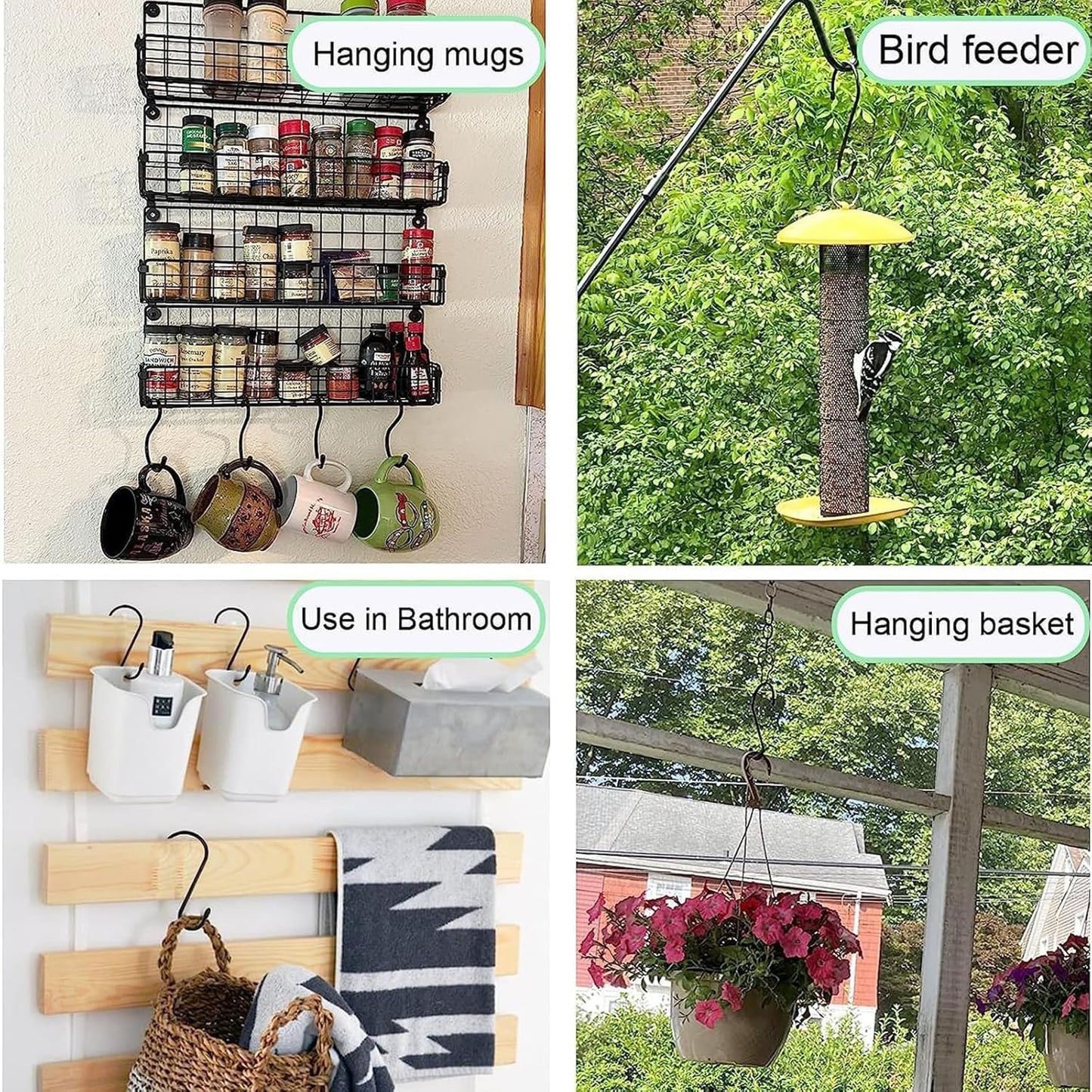 24 Pack 6 Inch S Hook, Large Vinyl Coated S Hooks with Rubber Stopper Non Slip Heavy Duty S Hook, Steel Metal Black Rubber Coated Closet S Hooks for Hanging Jeans Plants Jewelry Pot Pan Cups Towels