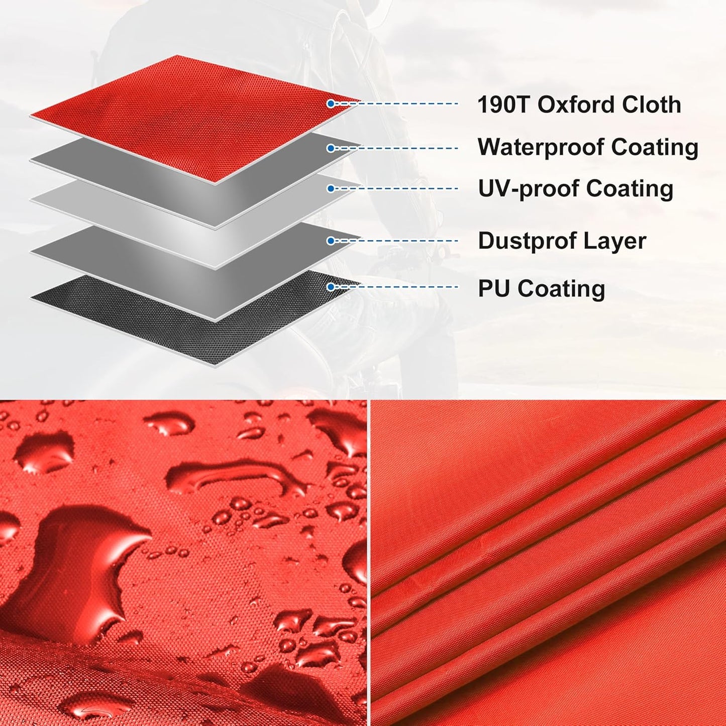 X AUTOHAUX Motorcycle Cover for Harley Davidson for Honda for Suzuki All Season Waterproof Sun Outdoor Protection Motorbike Cover Fits Up to 104.33'' Motorcycles Cover XXL Red Silver Tone