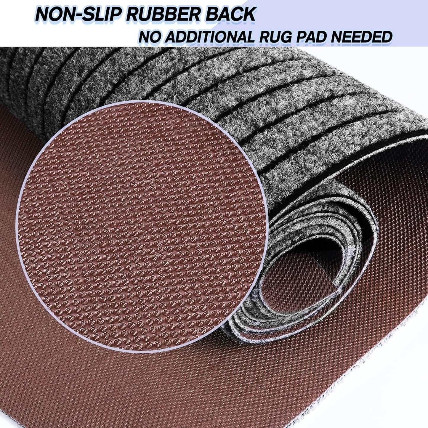 Custom Size Backed Non-Slip Area Rugs Runner, Easy Clean, Waterproof Runner Rugs for Hallway Entryway, Kitchen, Laundry, 3FT x 73FT, Gray Stripe