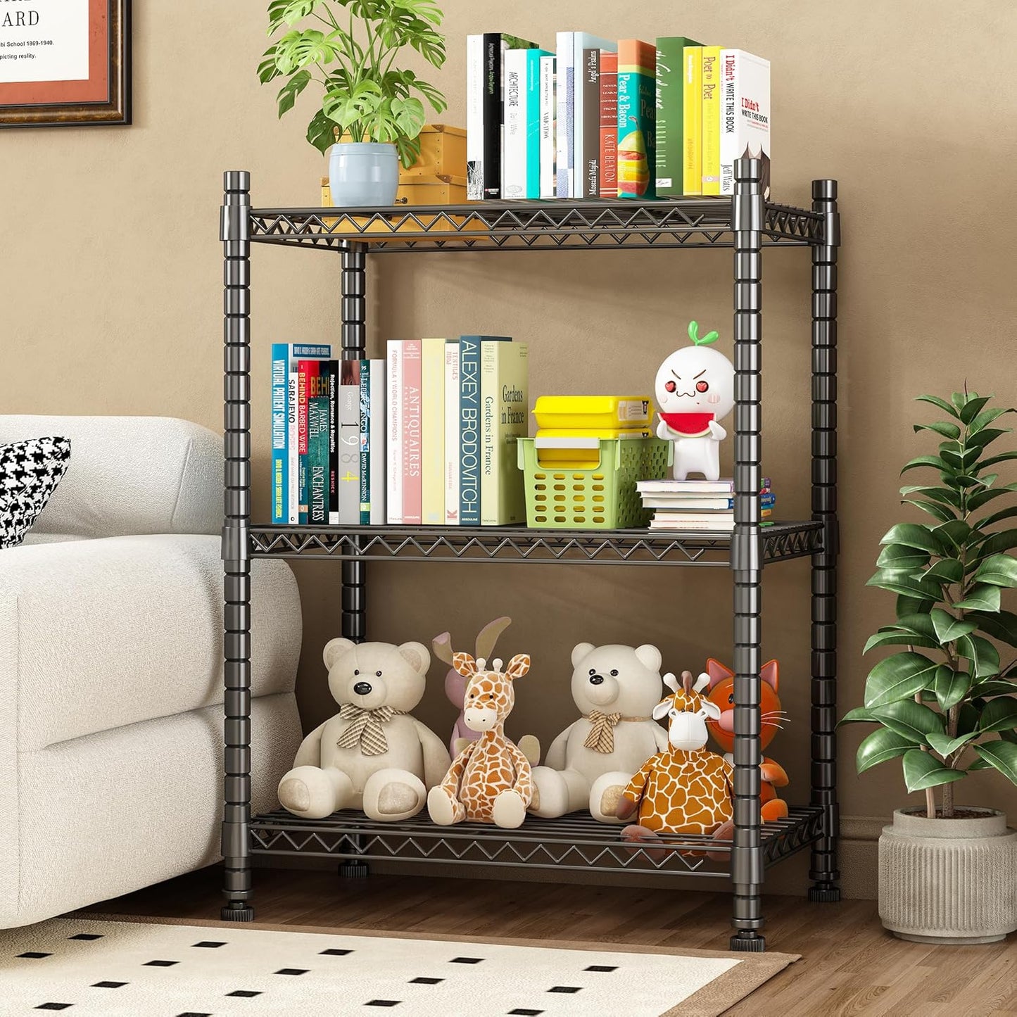 Homeiju 3-Shelf Storage Rack,Adjustable Height Metal Shelving Unit,Heavy Duty Storage Shelving Unit,Wire Rack Shelving,Garage Organizer for Home,Kitchen,Office,Pantry,Garage（13.5"D x 23.4"W x 31"H）