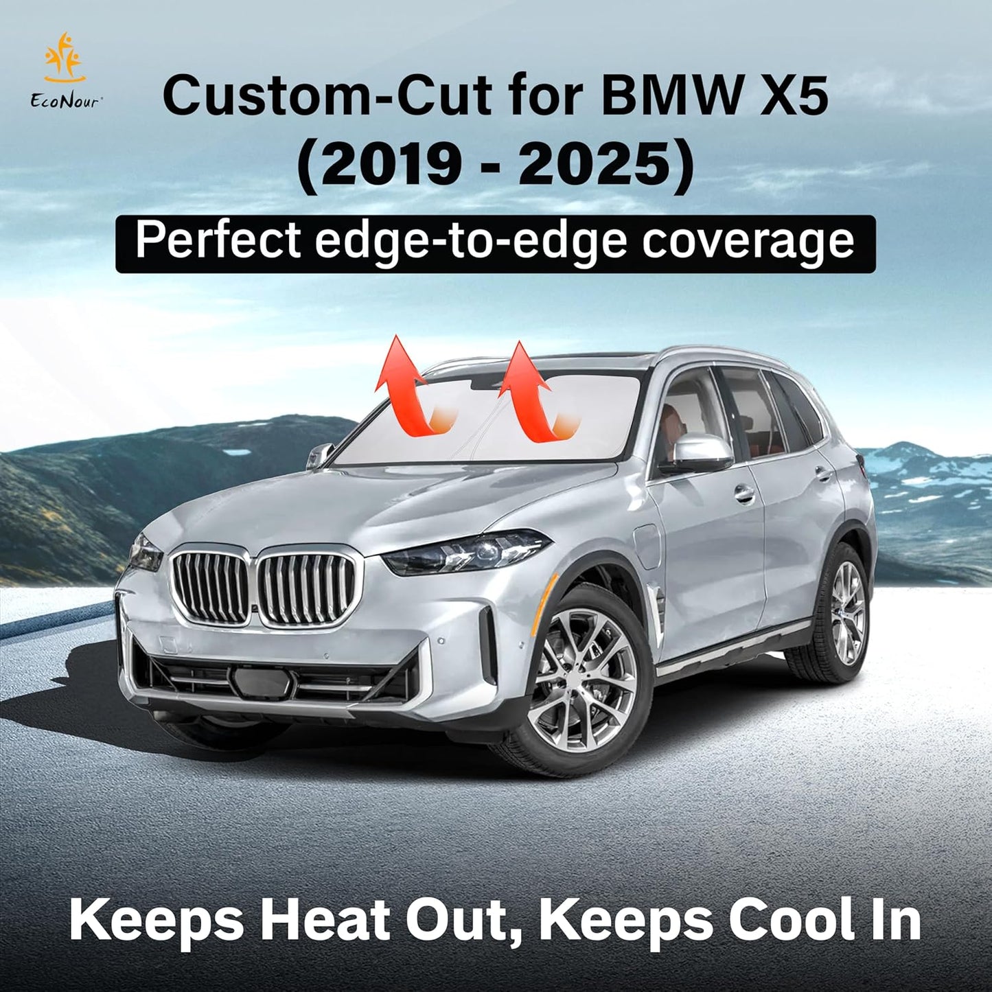 EcoNour Windshield Sun Shade Compatible for BMW X5 (2019–2025) | Custom Fit Front Window Shade for Midsize Luxury SUV | 4-Layer, 240T Sunshade Accessories | UV & Heat Blocker for X5 Windshield