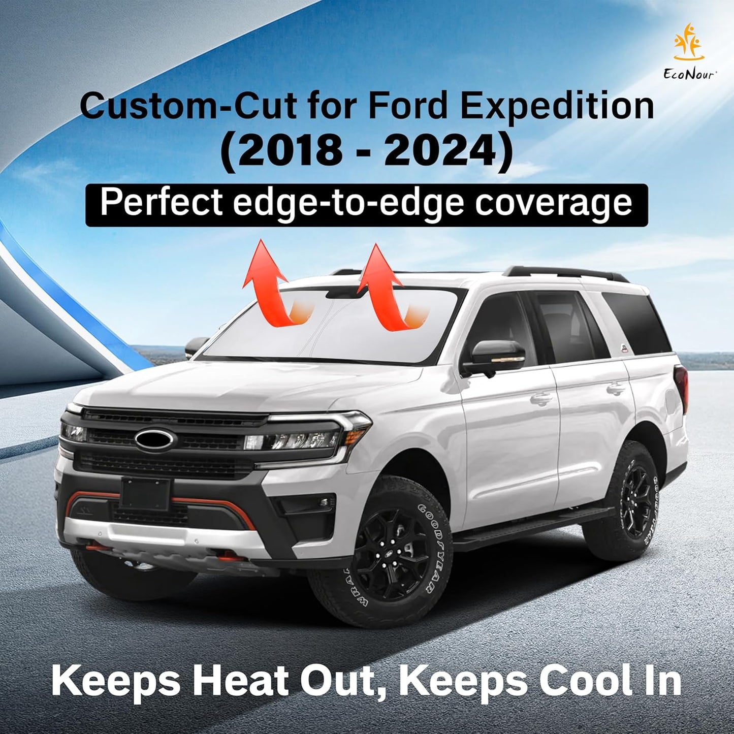 EcoNour Windshield Sun Shade Compatible for Ford Expedition (2018–2024) | 4-Layer Front Window Shade for Full-Size SUV | 240T Sunshade Accessories | UV & Heat Reflector for Expedition Windshield
