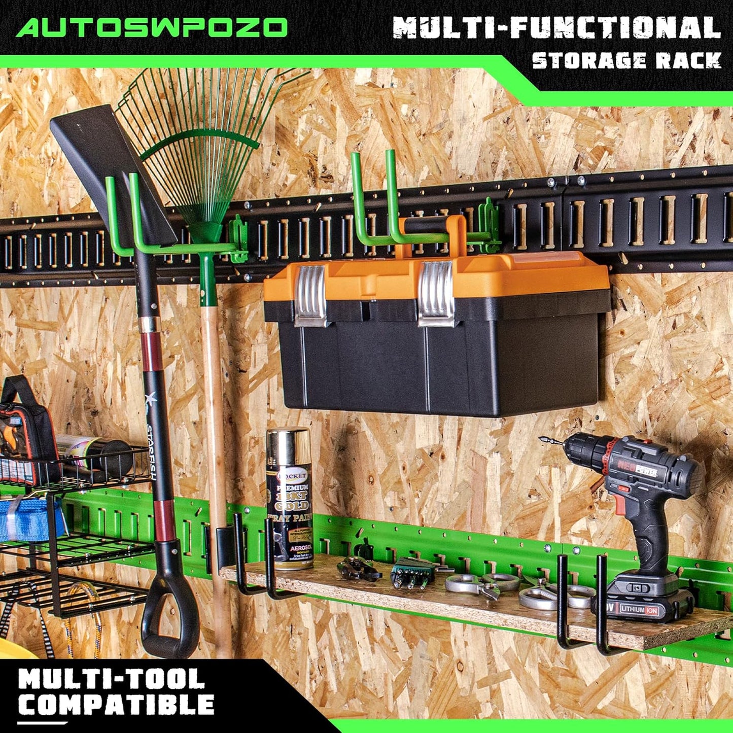 2-Pack E-Track Heavy Duty Shovel/Tool Hanger, E Track Hooks for Tools, Rakes, Spades in Trailers, Trucks, Workshop and Warehouse with E-Tracks, E Track Accessories Tool Holder (Green)