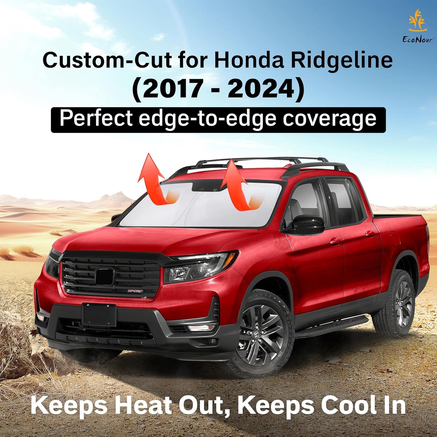 EcoNour Windshield Sun Shade Compatible for Honda Ridgeline (2017–2024) | Front Window Shade for Pickup Truck | 4-Layer, 240T Sunshade Accessories | UV & Heat Reflector for Ridgeline Windshield