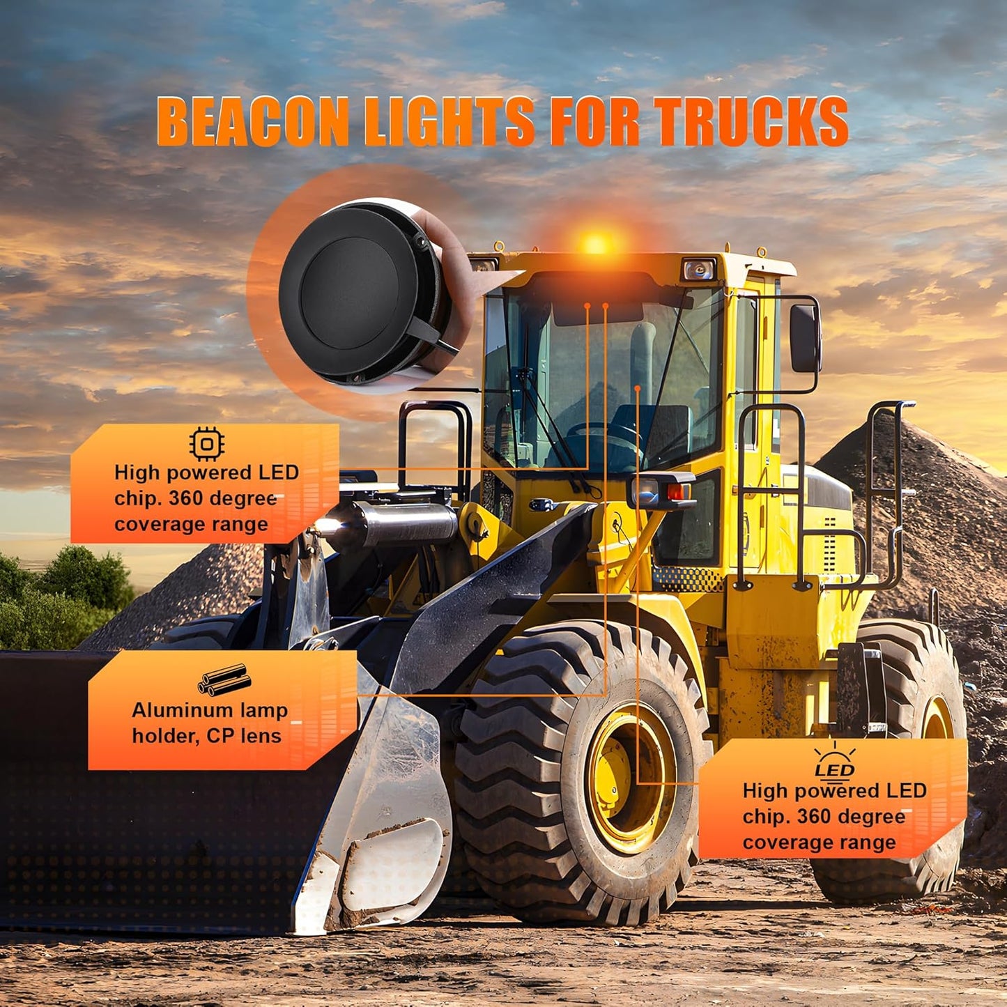 WINECO LED 앰버 스트로브 신호등, 안전 경고 비상 위험 회전 플래시 라이트, 지게차, 트랙터, 골프 카트, ATV, 우편 자동차, 12-24V 마그네틱 베이스 및 영구 마운트