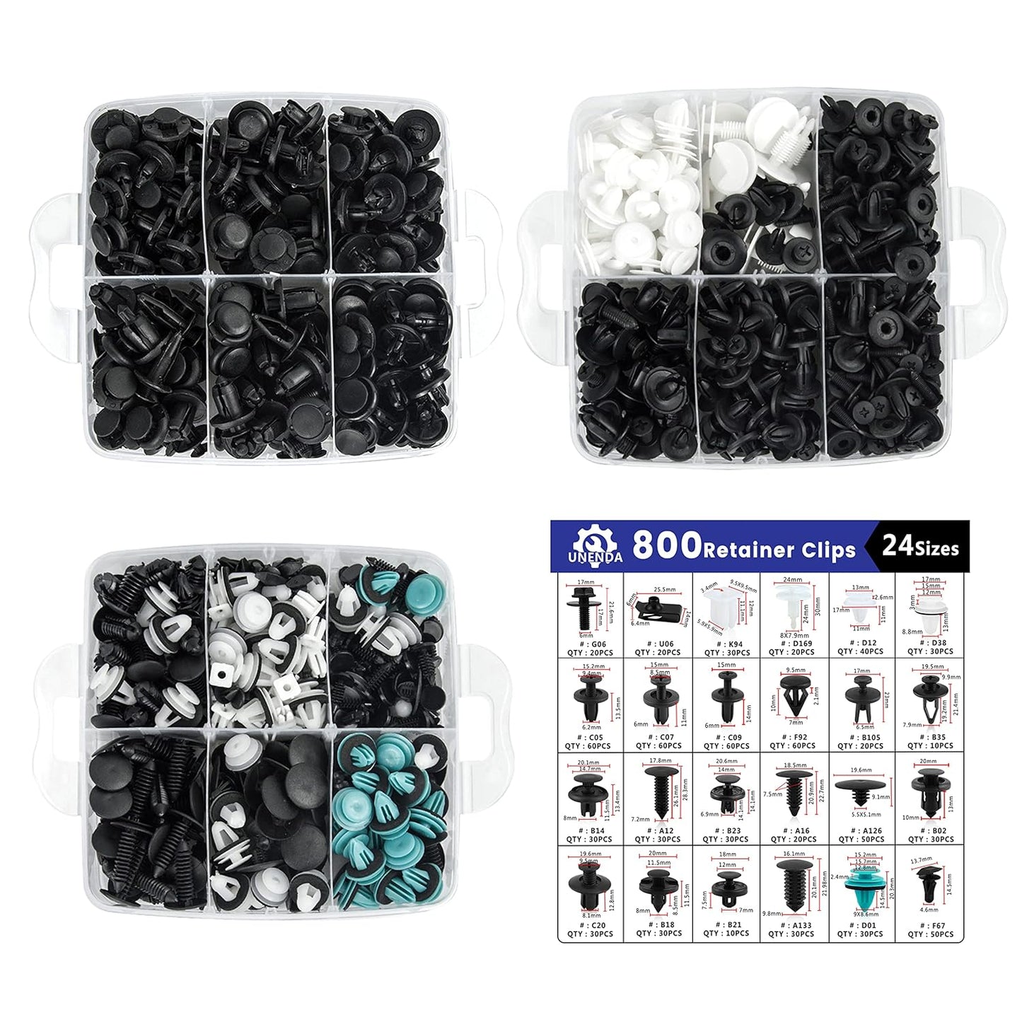 801pcs Car Push Retainer Clips with 24 Popular Push Pins for Auto Parts - Sizes - Blue Fastener Remover Tool for Toyota, GM, Ford, Honda, Acura, Chrysler