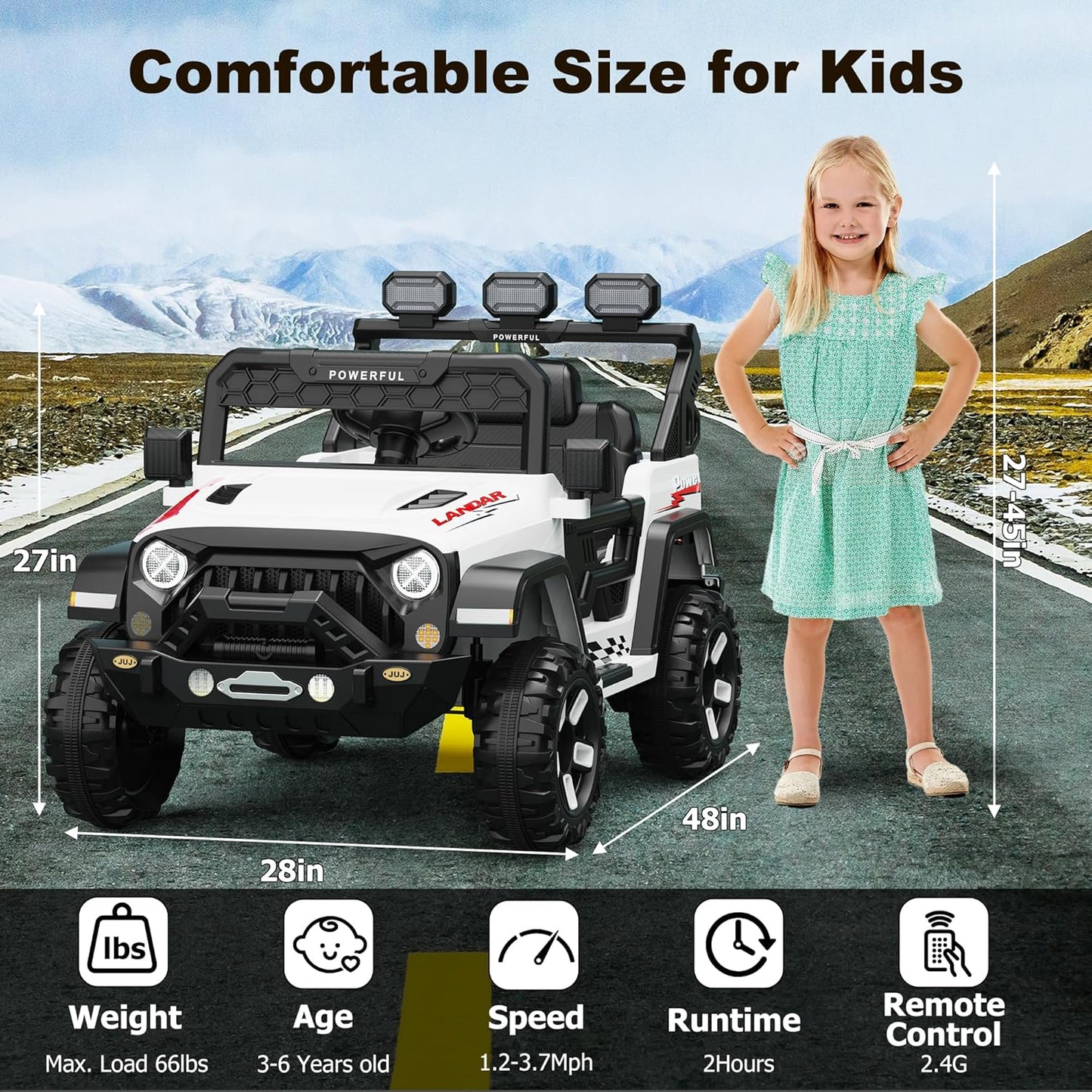 12V Ride on Toys for Big Kids, Power Wheels with Remote Control, Ride on Truck Car with 4 Wheeler, Kids' Electric Vehicles, 3 Speeds, Soft Start, Battery Display, Music, LED Lights, Bluetooth, Black