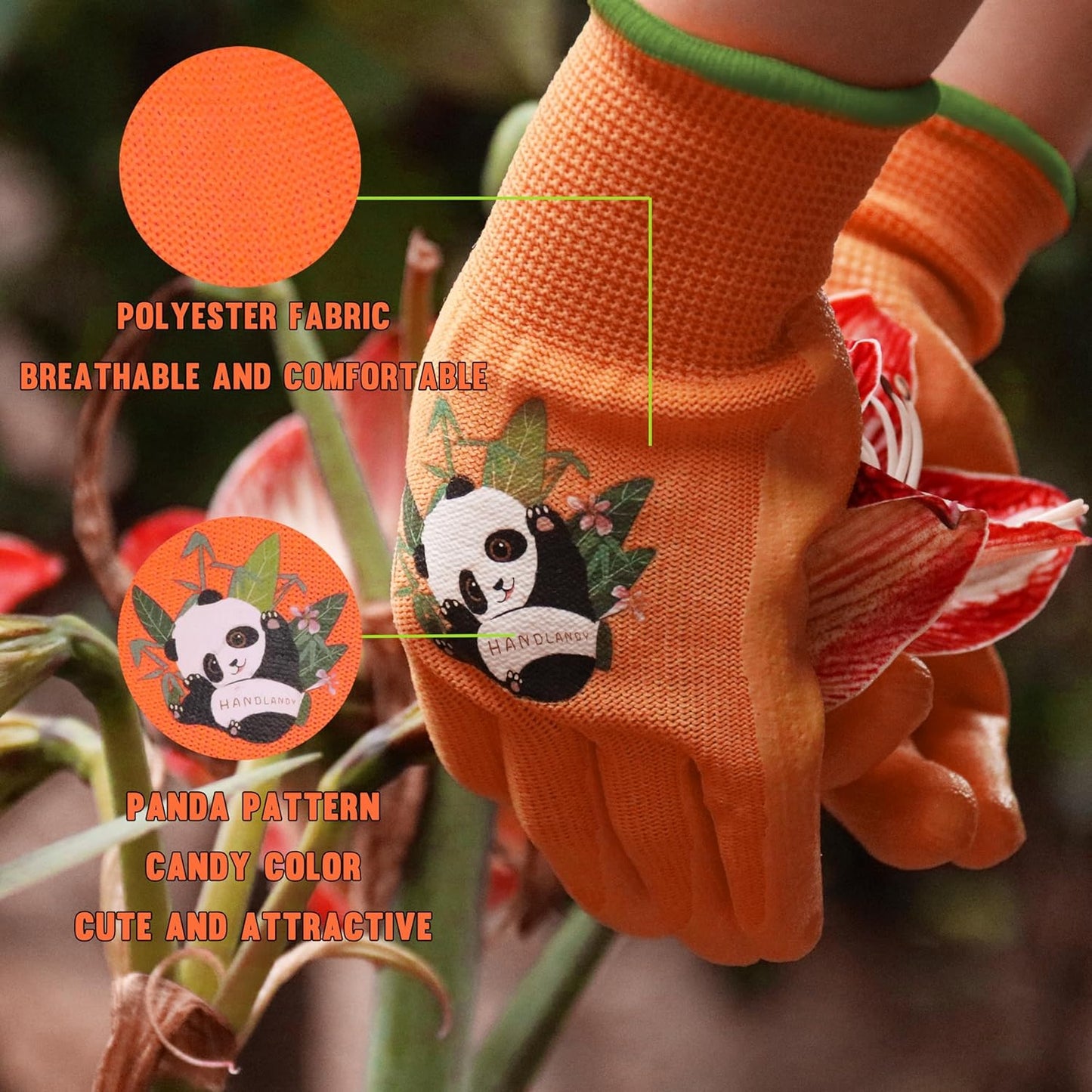 HANDLANDY 2 Pairs Kids Gardening Gloves, Toddler Children Garden Yard Work Outdoor Playing Gloves, Rubber Coating, for Girls Boys Youth (Size S, Orange)