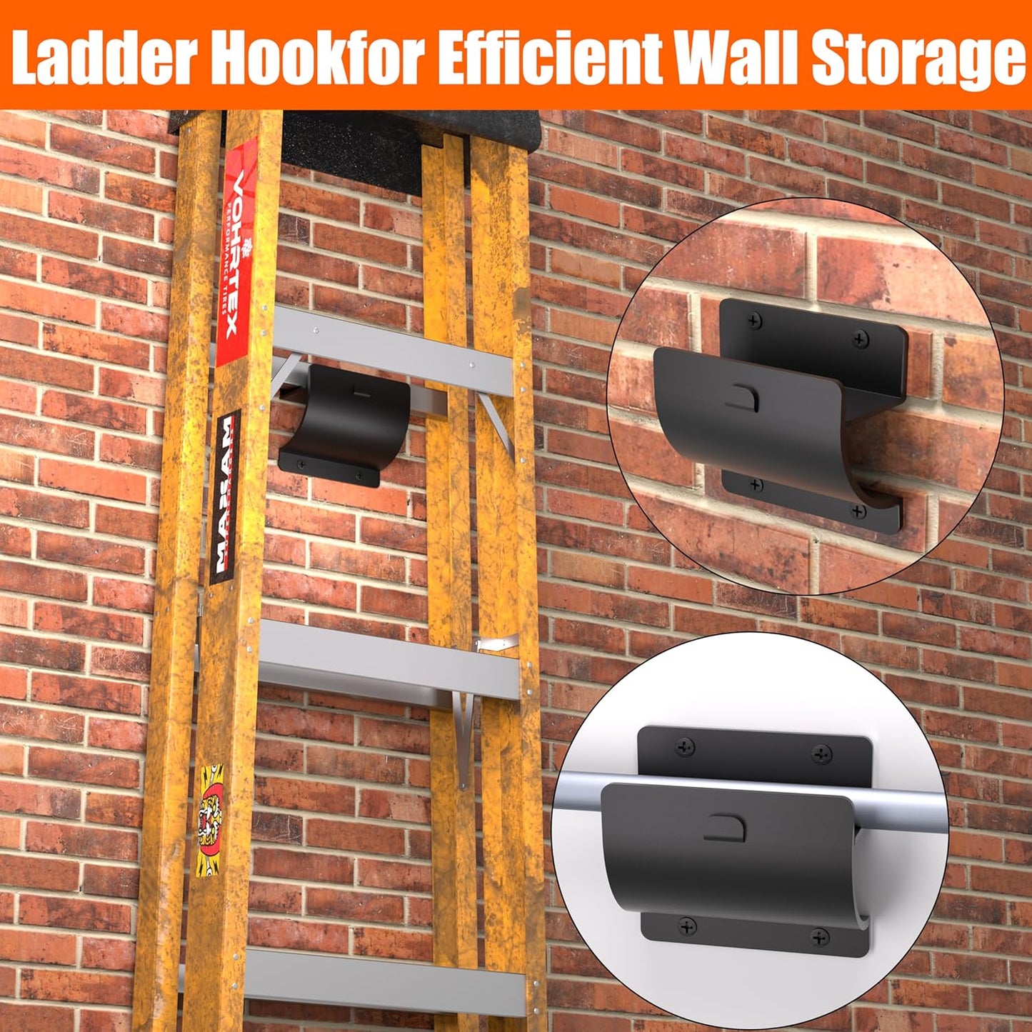 Ladder Hooks, 2 Pack Ladder Hangers for Garage Wall Wheelbarrow Hanger for Home Storage
