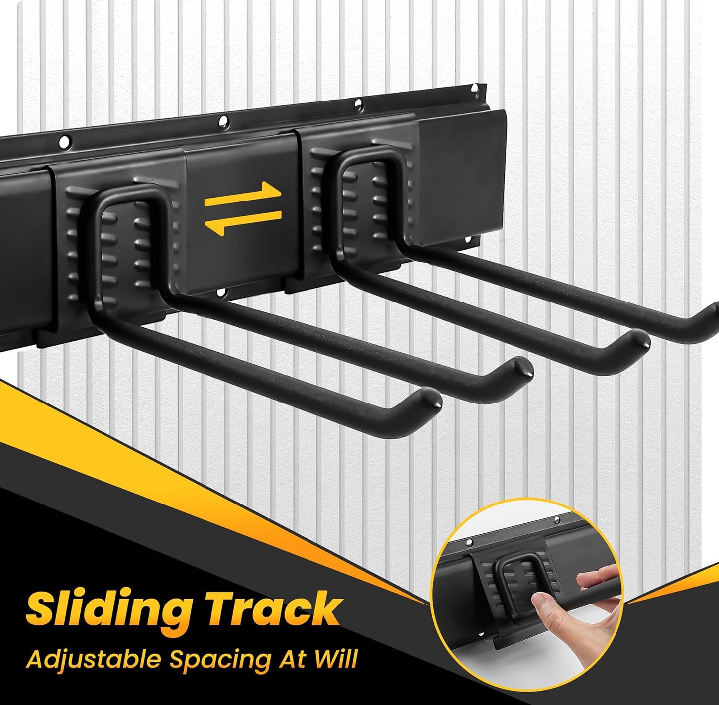 Garage Tool Organizer Wall Mount, 48-Inch Multi-Functional Garage Hooks Heavy Duty with Sliding Track, Black Coating, Non-Slip Pads, and Rubber Protectors for Garage Organization and Garage Storage