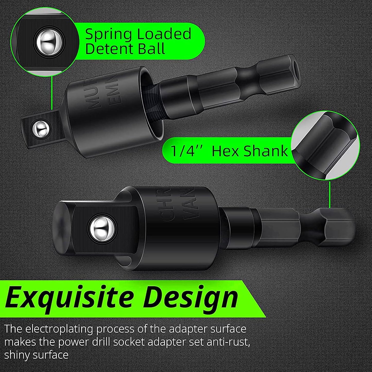 105 Degree Right Angle Drill Adapter Set, 1/4-1/2 Inch Socket Adapters, 4-in-1 Impact Grade Extension Kit with 360° Rotation for Household Workplace Industry