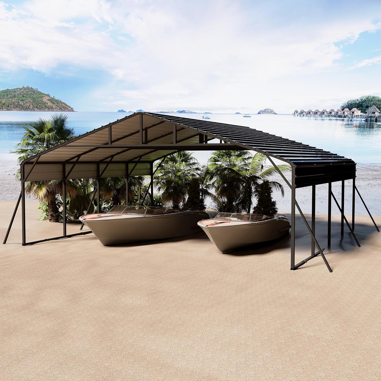 20' x 20' Heavy Duty Metal Carport with Galvanized Steel Roof, Metal Roof Carport with Enhanced Base, Tall MetalCarport Kits Garage for Tractors, Pickup, Boat, Car