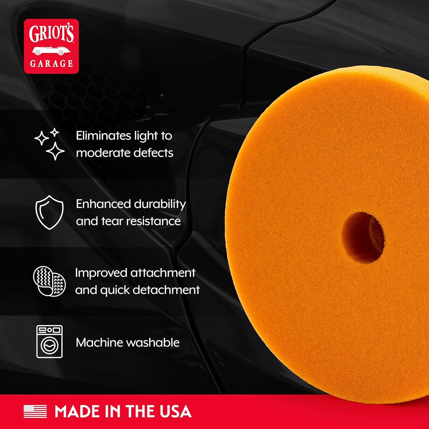 Griot's Garage Orange Foam Correcting Pads for Car Polishing and Detailing, Removes Light to Moderate Paint Defects, Durable, Machine-Washable, 10516, 5.5", Set of 2