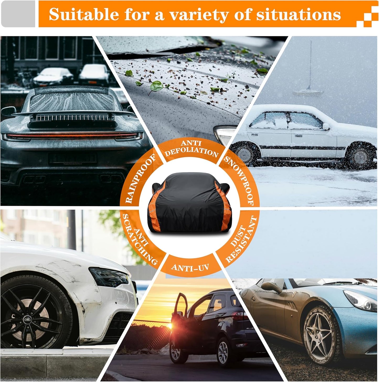 in Full Exterior Car Cover, Waterproof，UV Resistant, Dustproof, and Snowproof Fit Coupe Audi R8,Chevrolet Corvette,Ford Mustang,Dodge Challenger/Charger etc.Size Chart C3