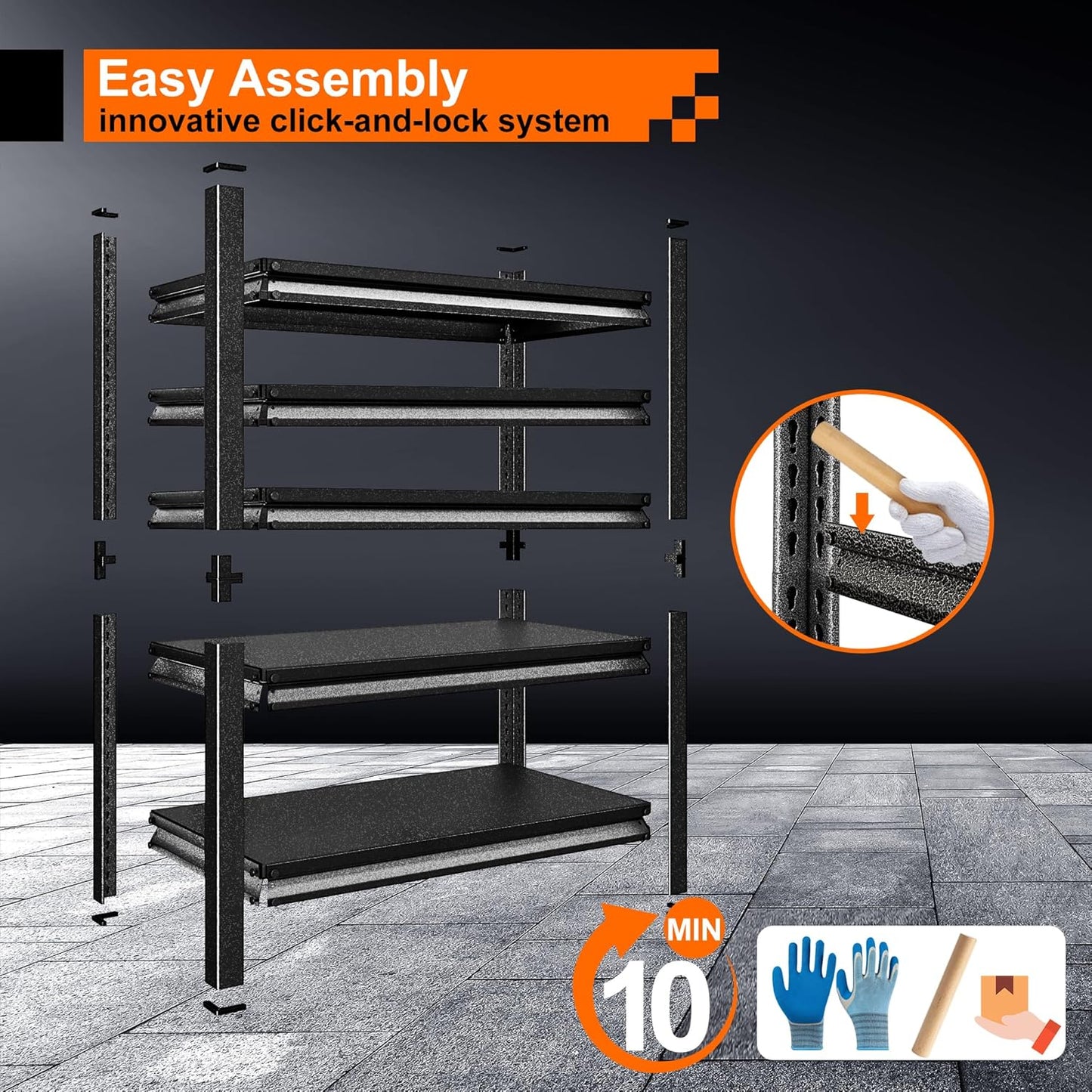 Garage Storage Shelves Heavy Duty, 48”W Garage Shelving and Storage Rack, 3000LBS Loads Shelving Units, Adjustable 5-Tier Metal Shelves for Garage, Warehouses, 48”W×24”D×78”H,Silver