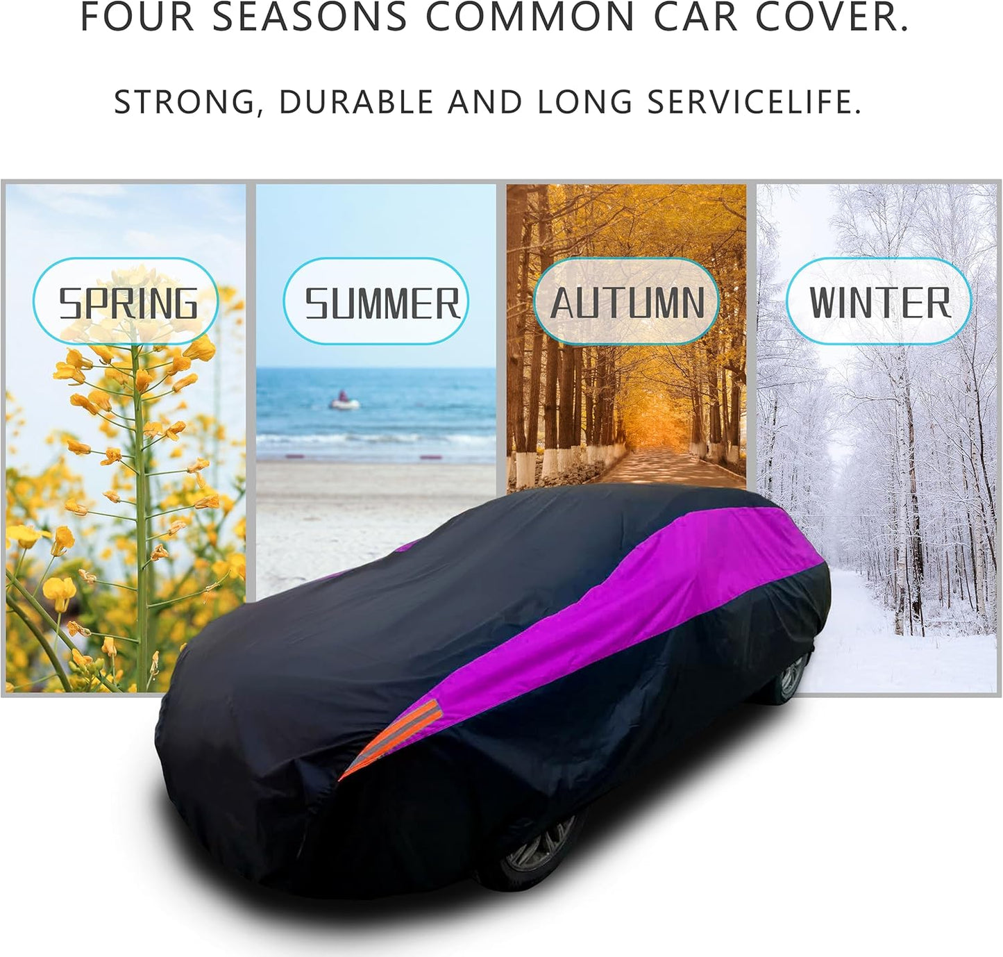 MORNYRAY Waterproof Car Cover All Weather Snowproof UV Protection Windproof Outdoor Full car Cover, Universal Fit for Sedan (Purple, Fit Hatchback Length(Up to 173 inch)