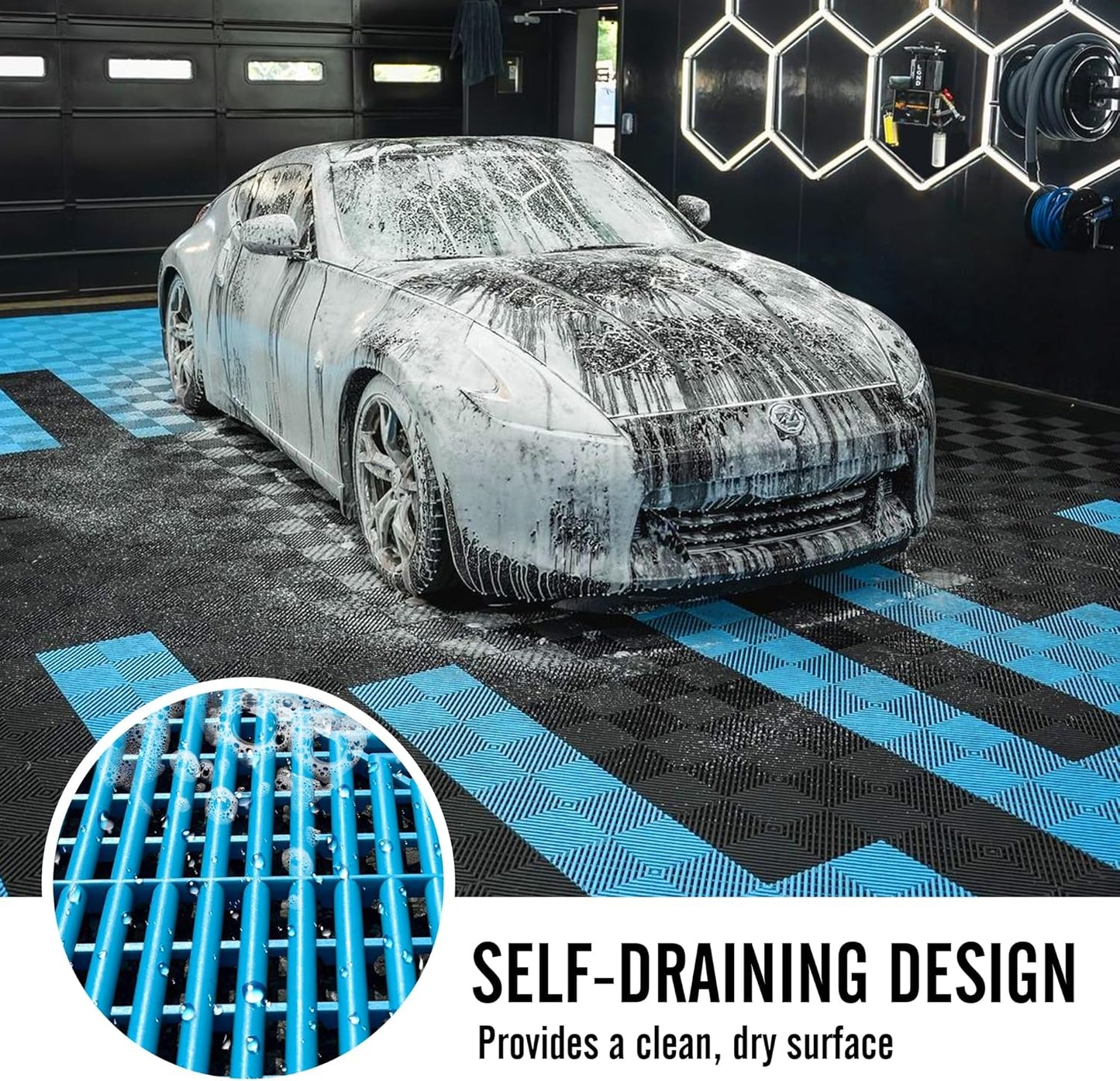 15.7"x15.7" Garage Flooring Tiles, Non-Slip Interlocking Plastic Garage Floor Mat, Garage Organization & Garage Storage, Vented Pattern(Tiffny Blue, 25PCS)