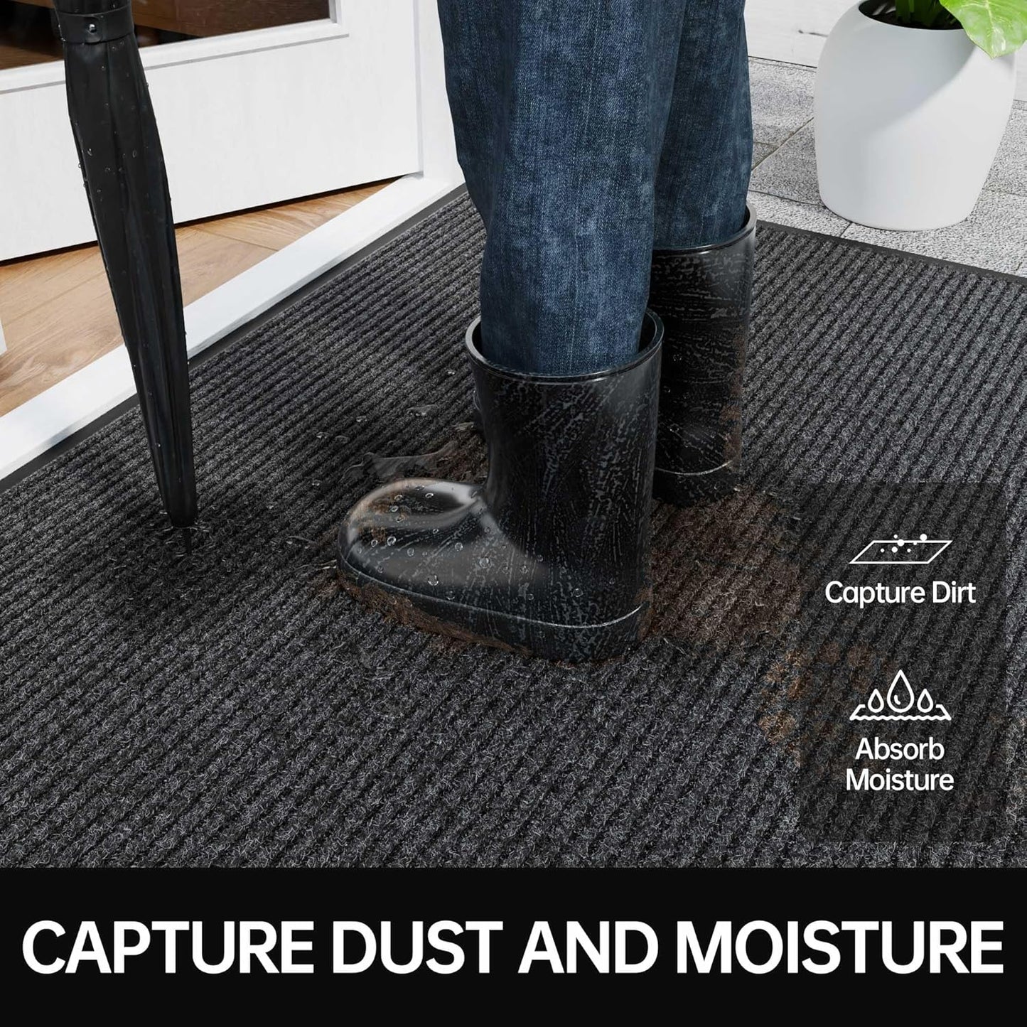 Front Door Mat, 3' x 10' Heavy Duty Indoor Outdoor Welcome Mat for Entryway, Commercial Entrance, Low Profile, Non-Slip, Durable Rubber Backing for Patio, Home