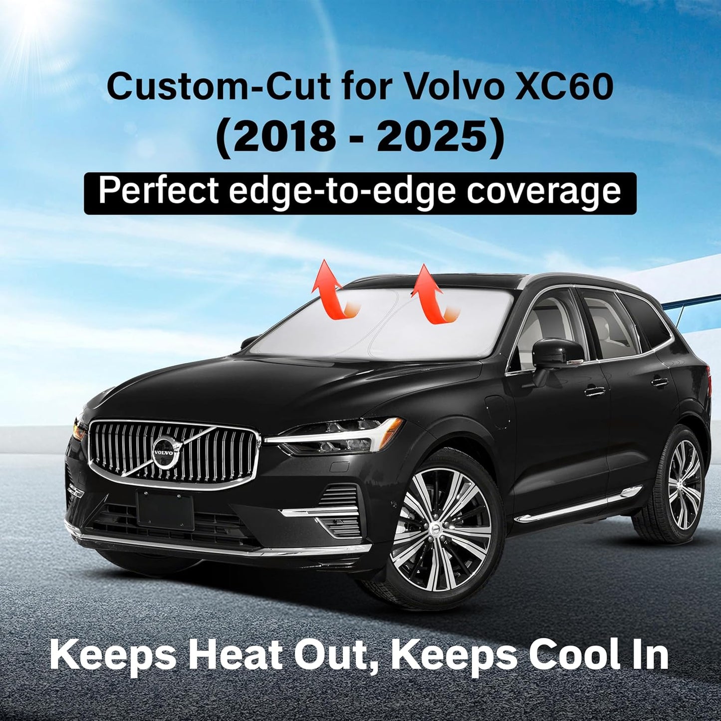 Econour Custom Fit Windshield Sun Shade for 2018-2025 2026 Volvo XC60 Accessories Sunshade Window Sun Visor Protector Foldable Blocks UV Rays Keep Your Car Cooler