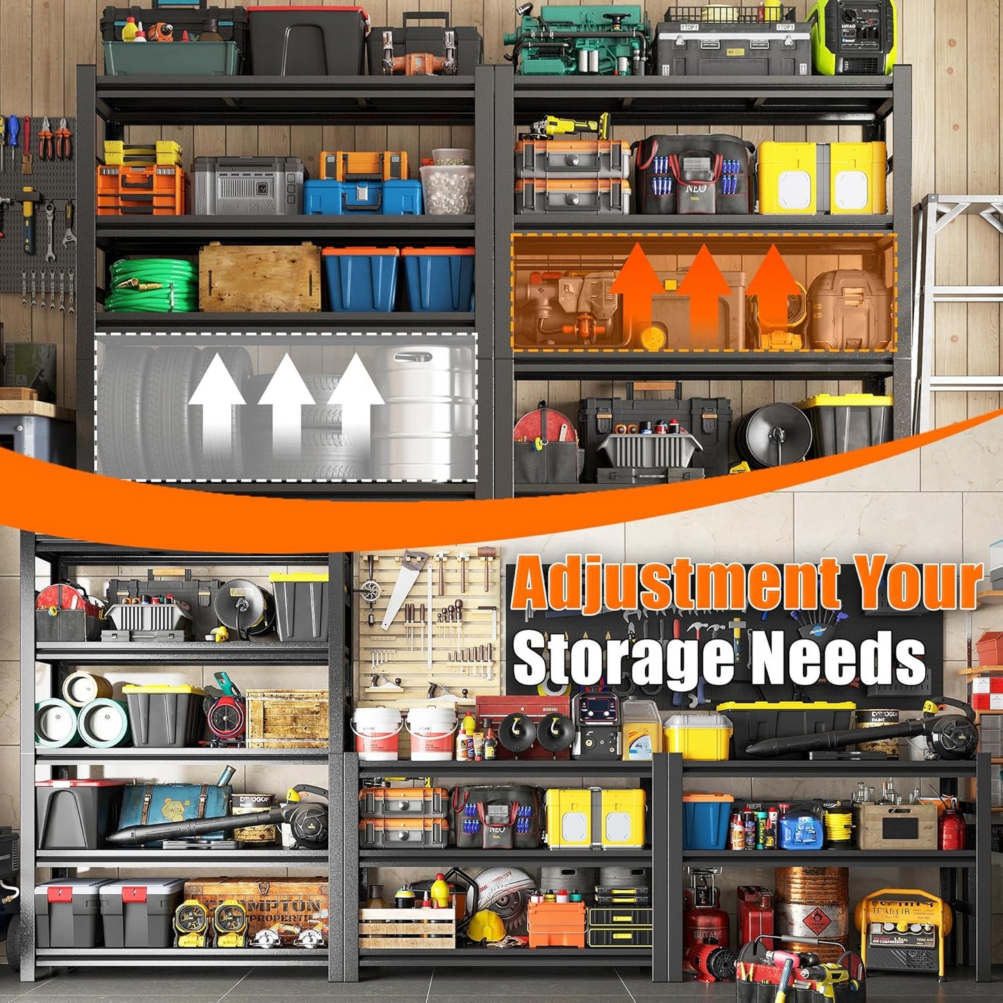 87"H Garage Shelving Heavy Duty Rack, 4500 LBS Ultra Large Capacity 5 Tier Adjustable Storage Shelves, Metal Industrial Shelf Units for Garage, Basement and Warehouse, 87"H×47.24"W×23.6"D, Black