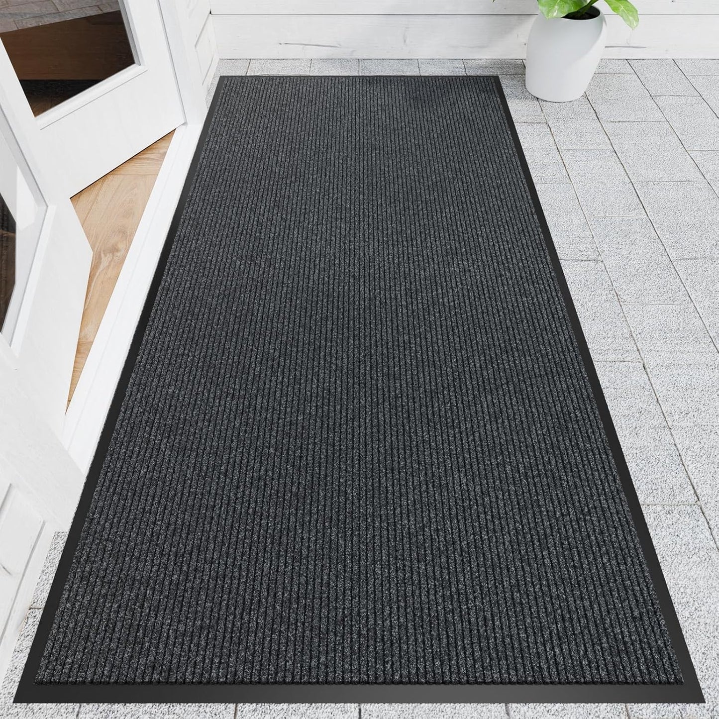 Front Door Mat, 4' x 8' Heavy Duty Indoor Outdoor Door Mat for Entryway, Commercial Door Mats Entrance, Low Profile Welcome Mats Non-Slip, Durable Rubber Backing Entry Mat for Patio, Home
