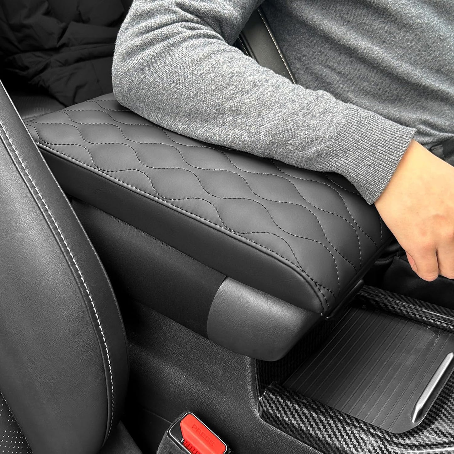 Car Center Console Cover pad PU Leather,Black Armrest Box mat, Vehicle Arm Rest Cushion Protector,Memory Foam napa Leather,Consoles Hand Rest Pillow(sizeC 15 x 10 x 2.2 inch)