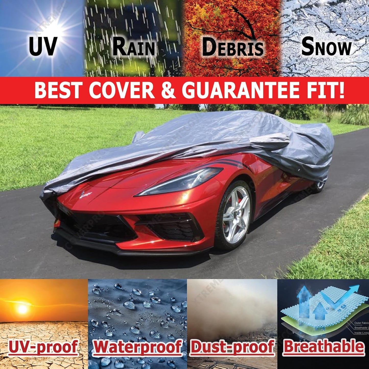 Custom FIT Car Cover fits 2020 2021 2022 2023 2024 2025 Chevy Corvette C8 XTREMECOVERPRO Diamond Series Grey