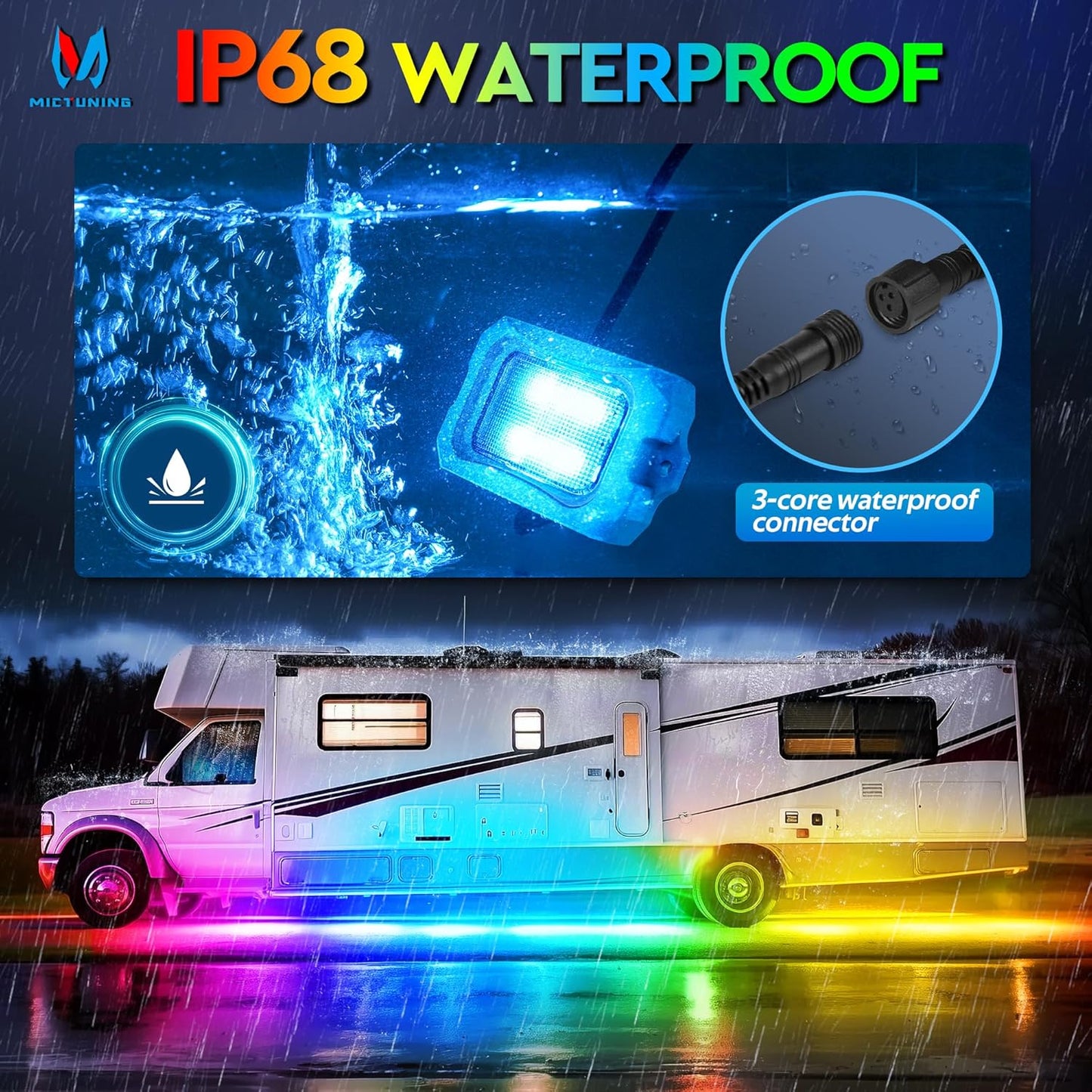 MICTUNING C2 MAX RGB+IC LED Rock Light with White Housing - 8 Pods Chasing Color Underglow Lights Kit, Dynamic Lighting Modes, APP Control, IP68 Waterproof, DIY Effect, Up to 24pods Extensible