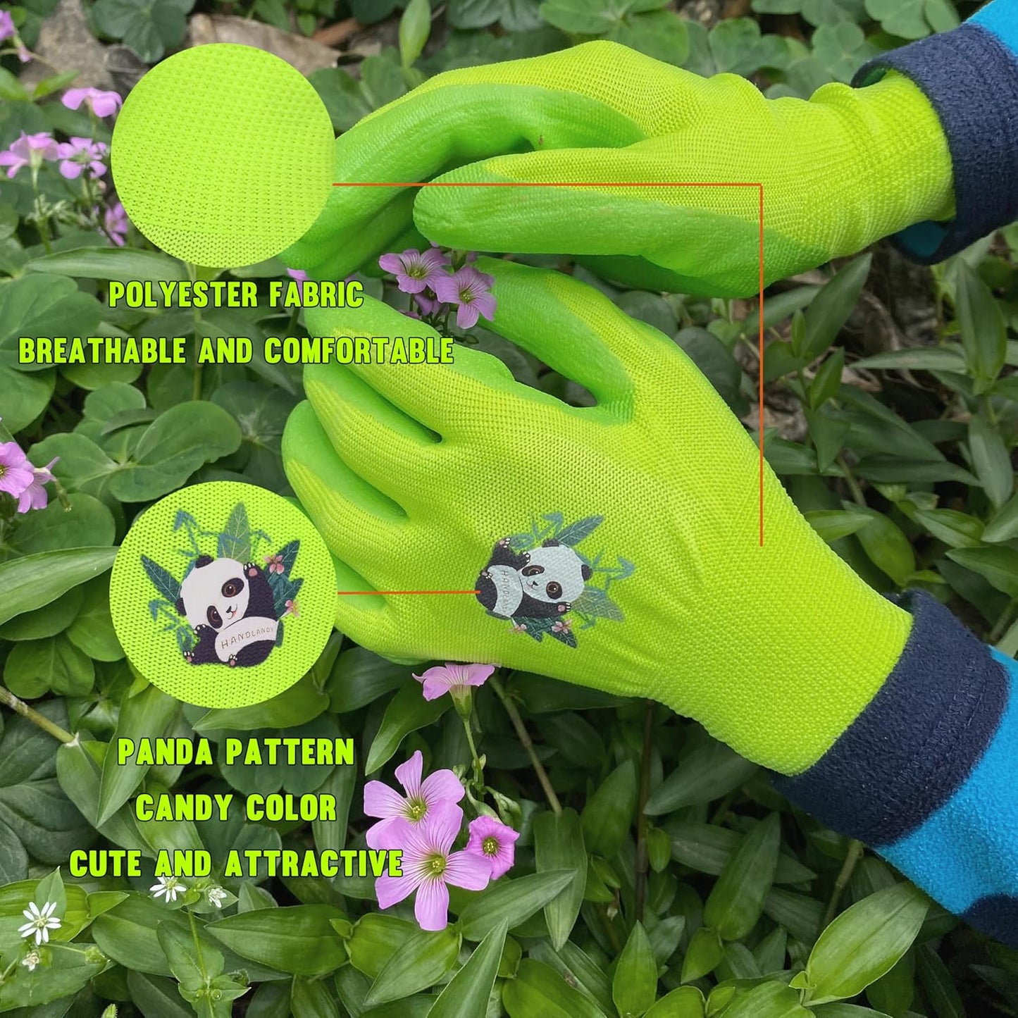 HANDLANDY 2 Pairs Kids Gardening Gloves, Toddler Children Garden Yard Work Outdoor Playing Gloves, Rubber Coating, for Girls Boys Youth (Size L, Green)