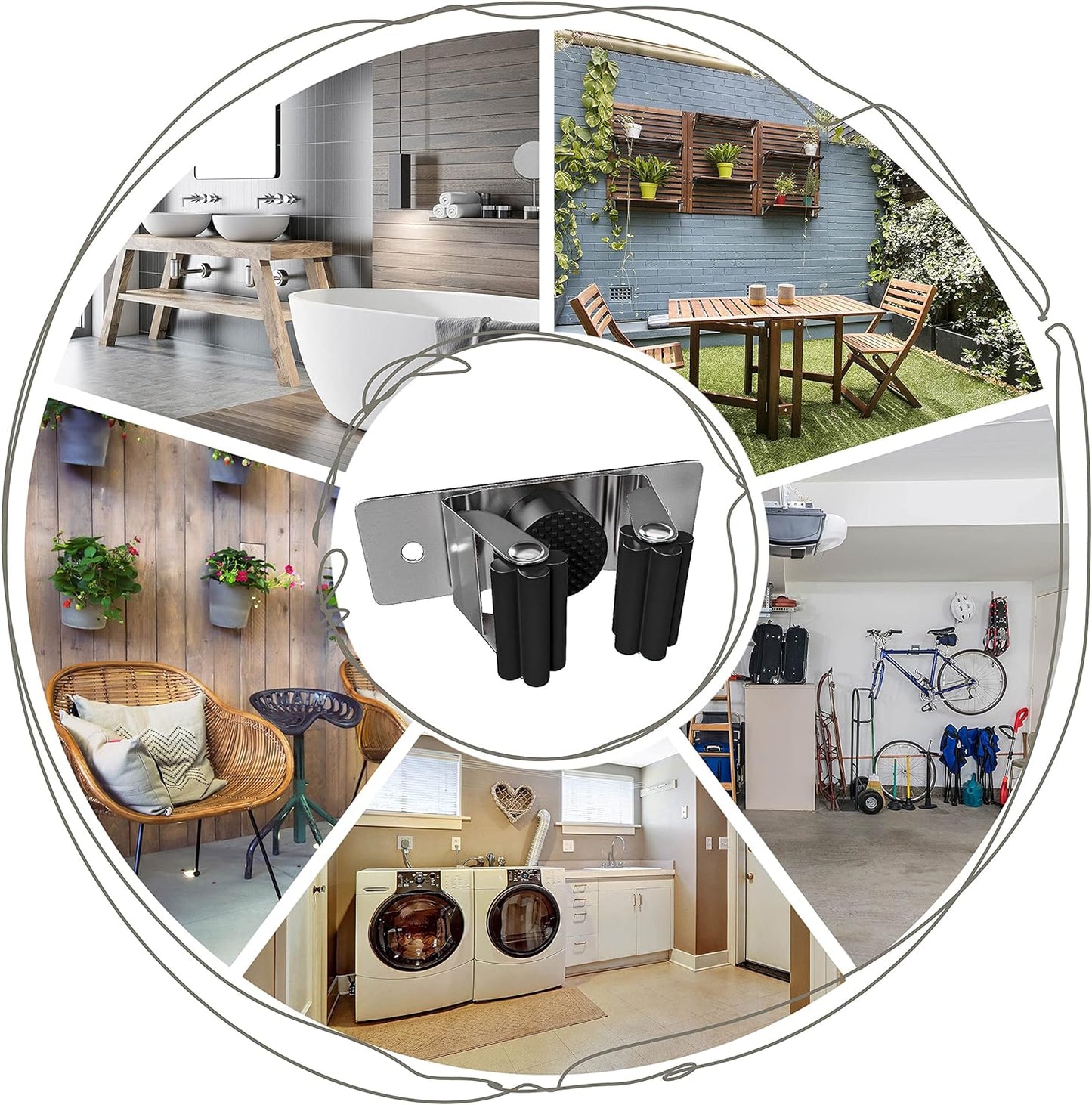 Self Adhesive Broom and Mop Holder Wall Mounted – SUS304 Stainless Steel 2-Slot Organizer with Anti-Slip Rubber Grips, 25lb Load, Adjustable for 0.6–1.4" Handles, Garage Kitchen Bathroom Use, 6 Pcs