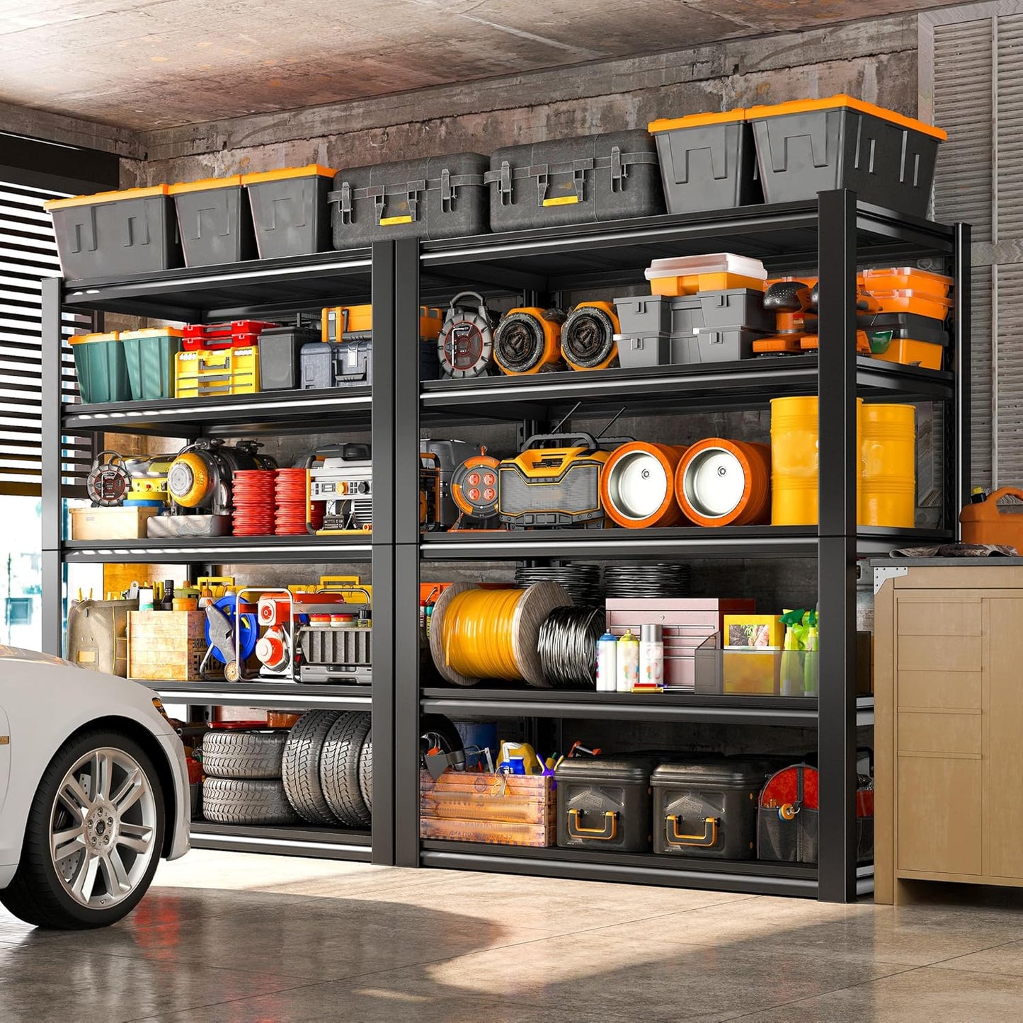 REIBII 40" W Garage Shelving, Heavy Duty Storage Shelves Load 2500LBS, 5-Tier Adjustable Metal Shelving, Garage Shelves for Warehouse, Pantry, Basement, 72" H x 40" W x18 D, 3Pack