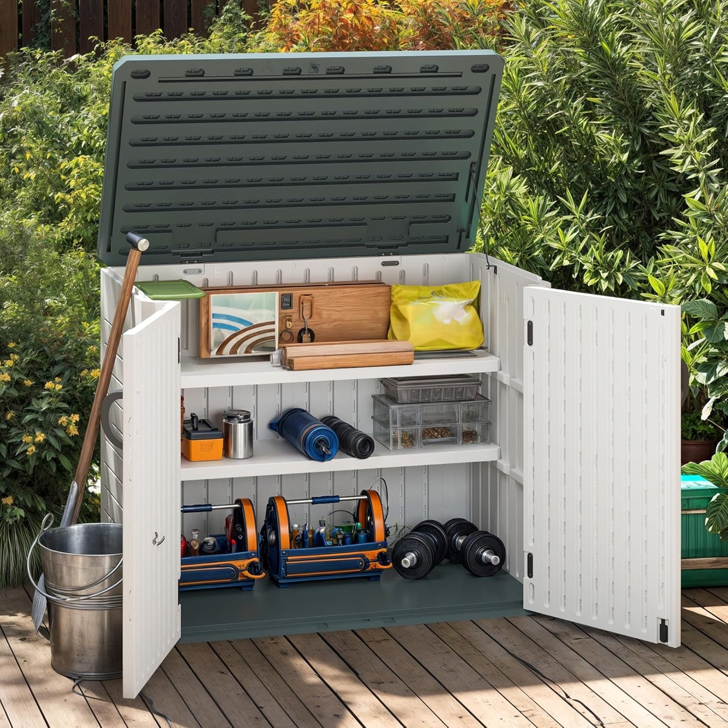 DWVO 2-Pack Resin Storage Shed Shelves, Fit for 35 Cu. Ft. Horizontal Shed 4.3x2.5x3.4 FT, 47" x 12.6" Waterproof Shelves with 8 Screws, 44 lbs Capacity, Easy to Assemble, Gray