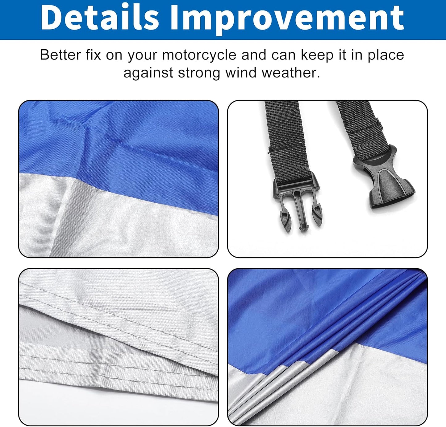 X AUTOHAUX Motorcycle Cover for Harley Davidson for Honda for Suzuki All Season Waterproof Sun Outdoor Protection Motorbike Cover Fits Up to 96.46'' Motorcycles Cover XL Blue Silver Tone