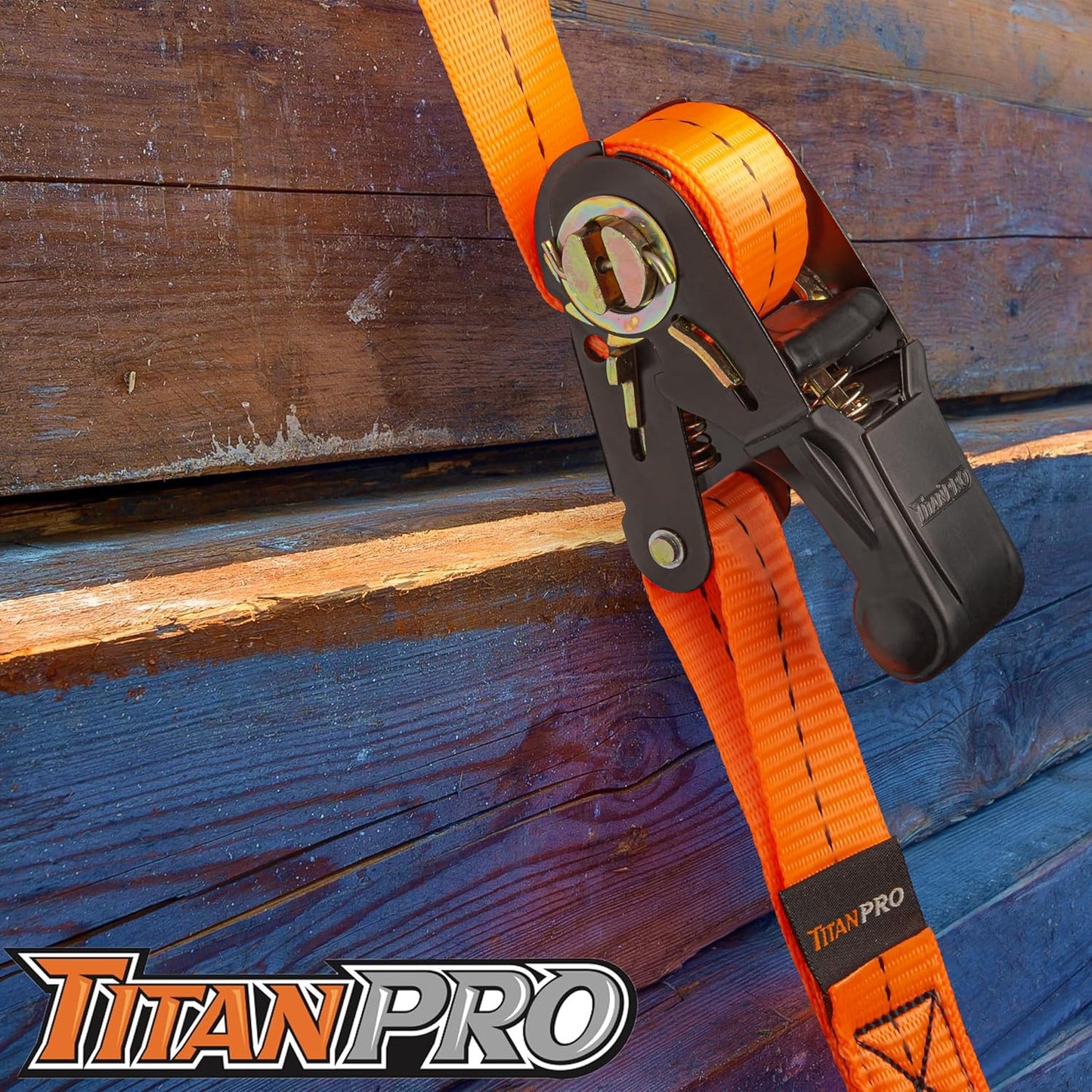 TitanPro Heavy Duty Ratchet Straps 4-Pack - 2,200lb Break Strength, 1" x 15' Rachet Tie Downs with Padded Handles - Heavy Duty, Truck, Motorcycle, Moving Straps (Orange)